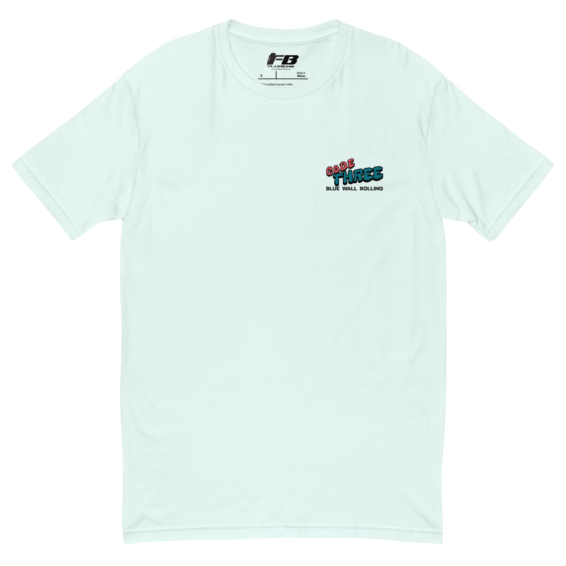 Light blue t-shirt with 'Rare Things' logo on a white background
