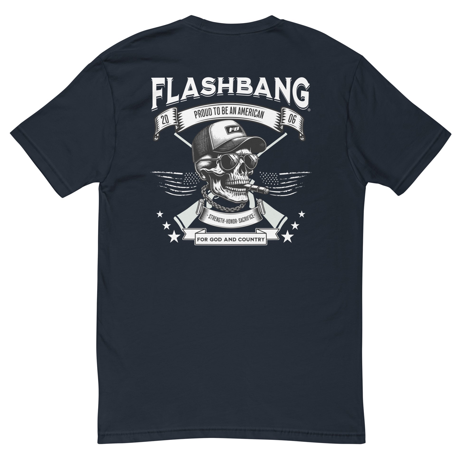 Proud American T-shirt with American flag graphic - Back View - Midnight Nany