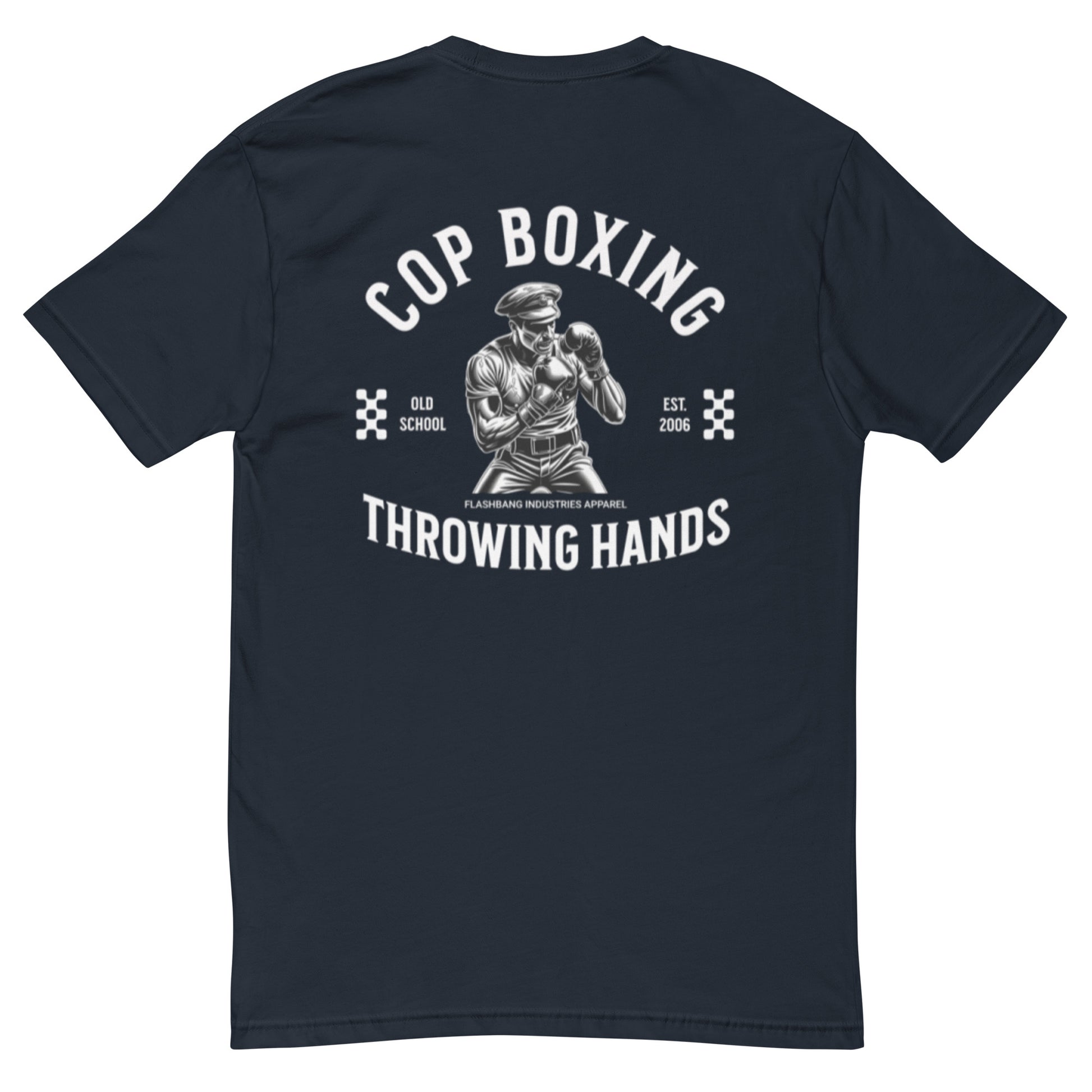 Cop Boxing T-shirt with police graphic design, perfect for men who want a bold and durable cop tee with boxing theme - Back View - Midnight Navy