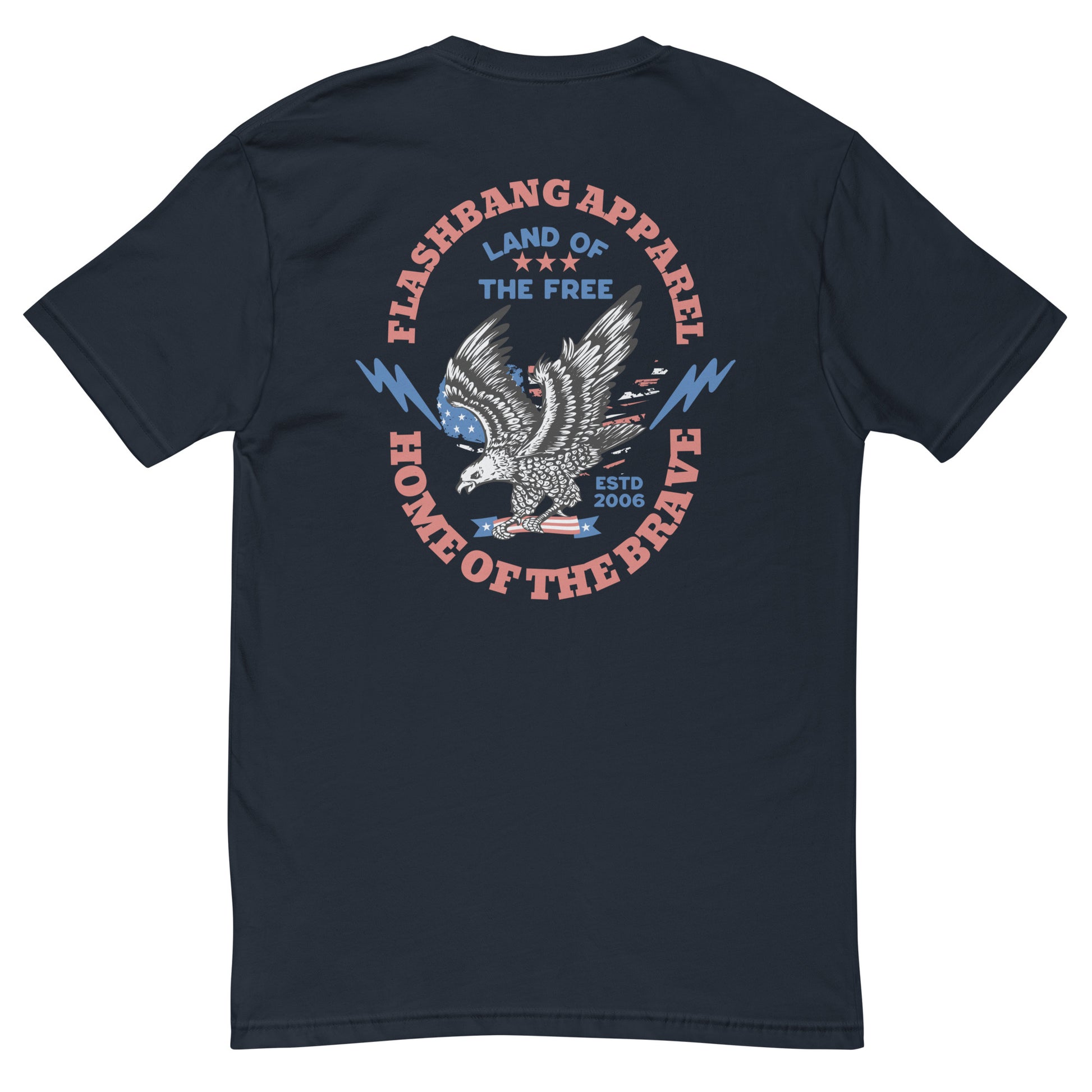 Home of the Brave T-shirt with an eagle  - Back View - Midnight Navy