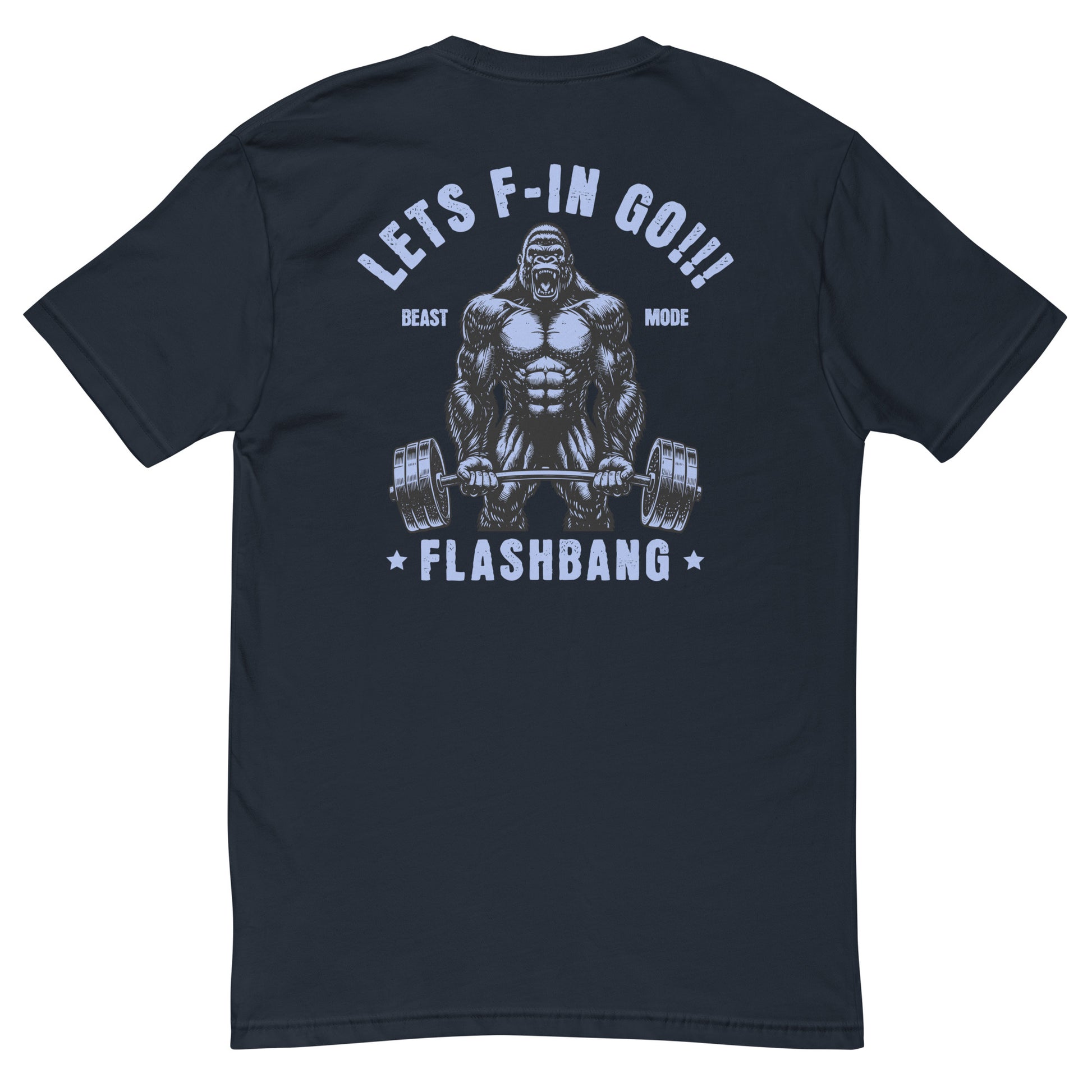 Beast Mode T-shirt with a gorilla graphic, designed as a fitness motivation shirt for gym-goers and muscle tee lovers - Back View - Midnight Navy