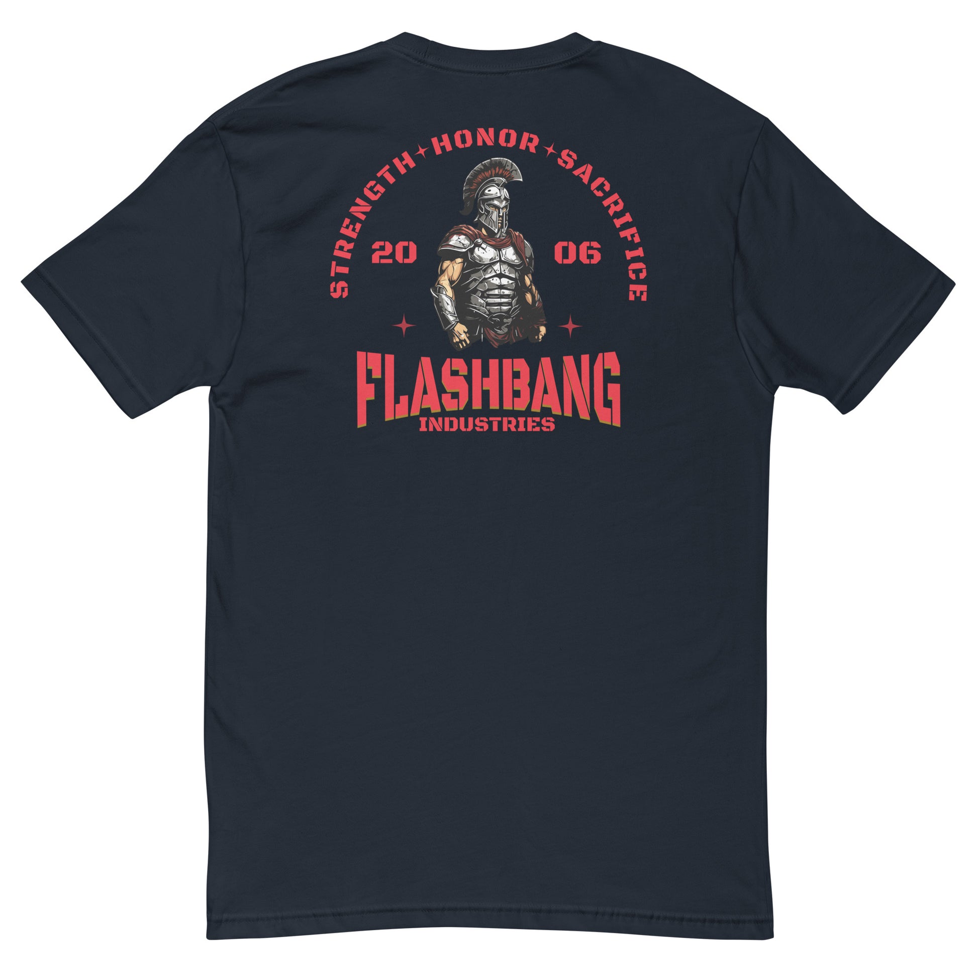 Black t-shirt with graphic design and text on the back