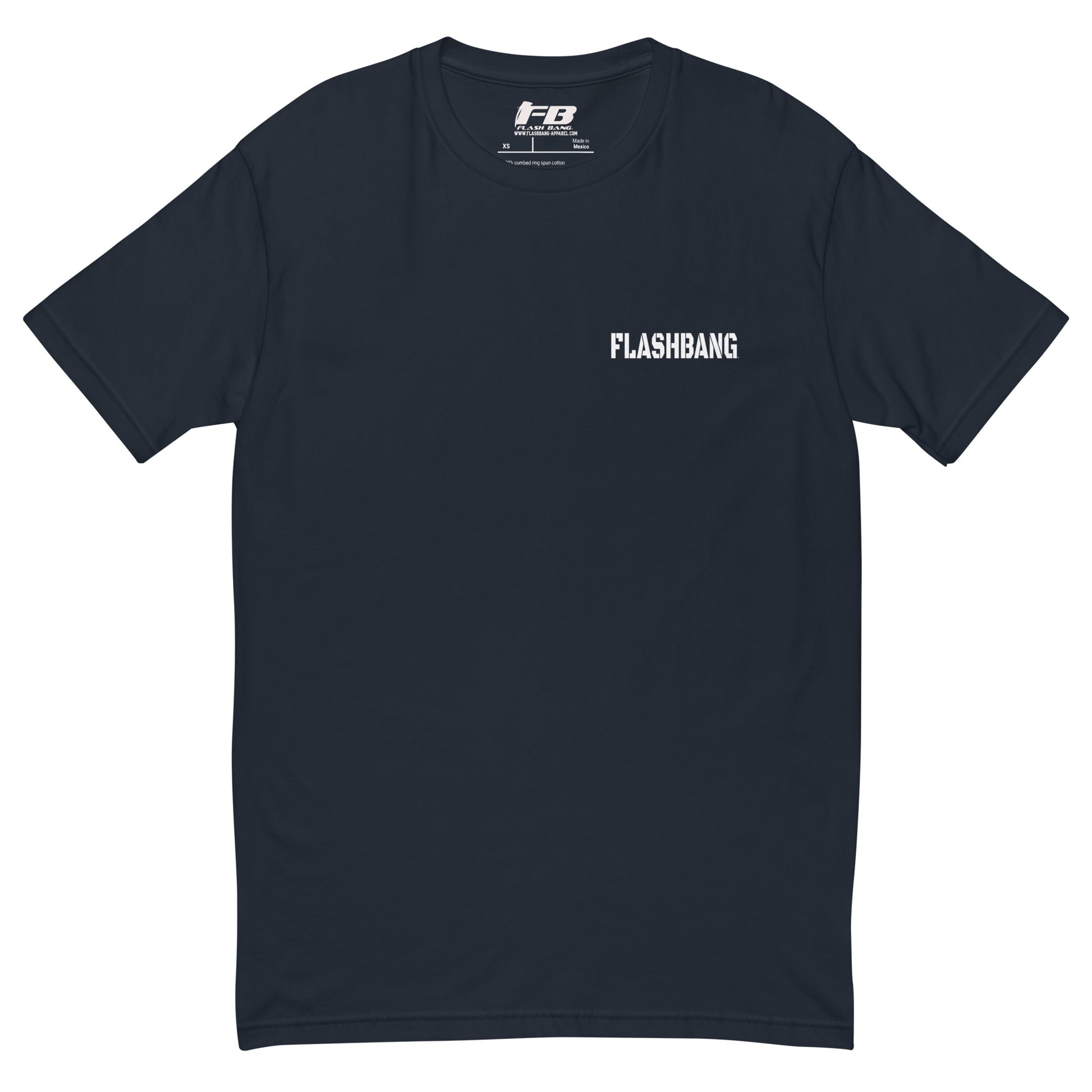 Earned Not Issued T-shirt with Spartan graphic, ideal for men who love powerlifting, weightlifting, and fitness motivation quotes - Front View - Midnight Navy with Flashbang Text