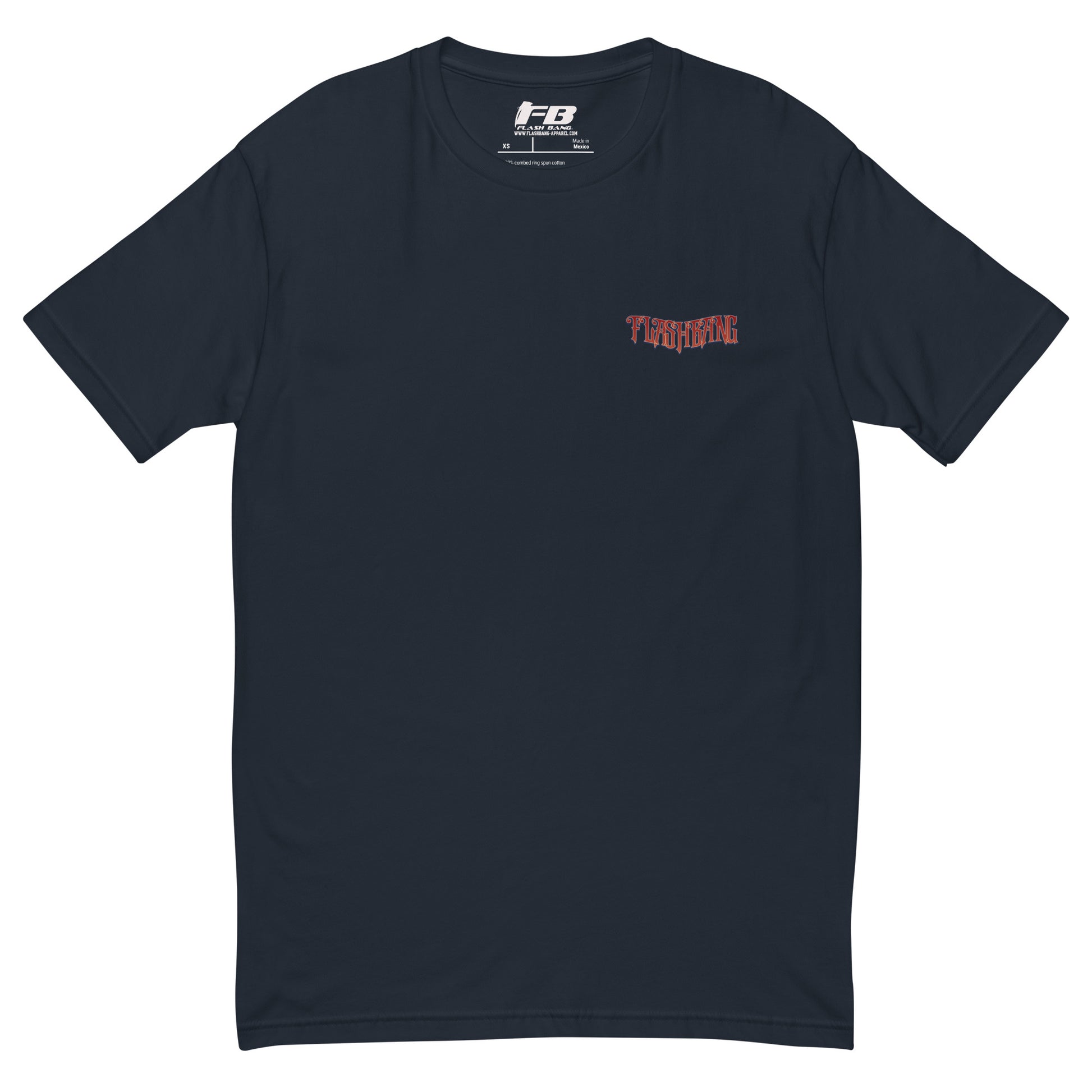 Modern Day Samurai T-shirt featuring a bold samurai graphic, designed for men who admire samurai culture and warrior strength - Front View - Midnight Navy with Flashbang Text