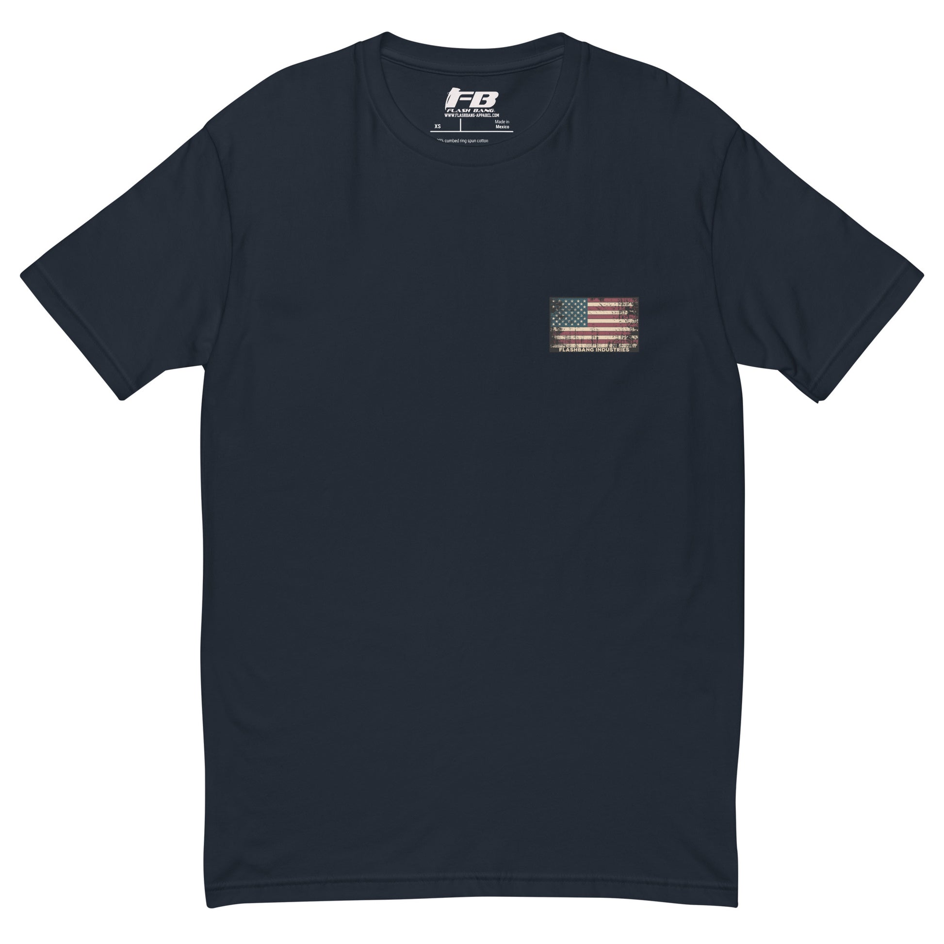 Home of the Brave T-shirt with an American Flag Logo- Front View - Midnight Navy