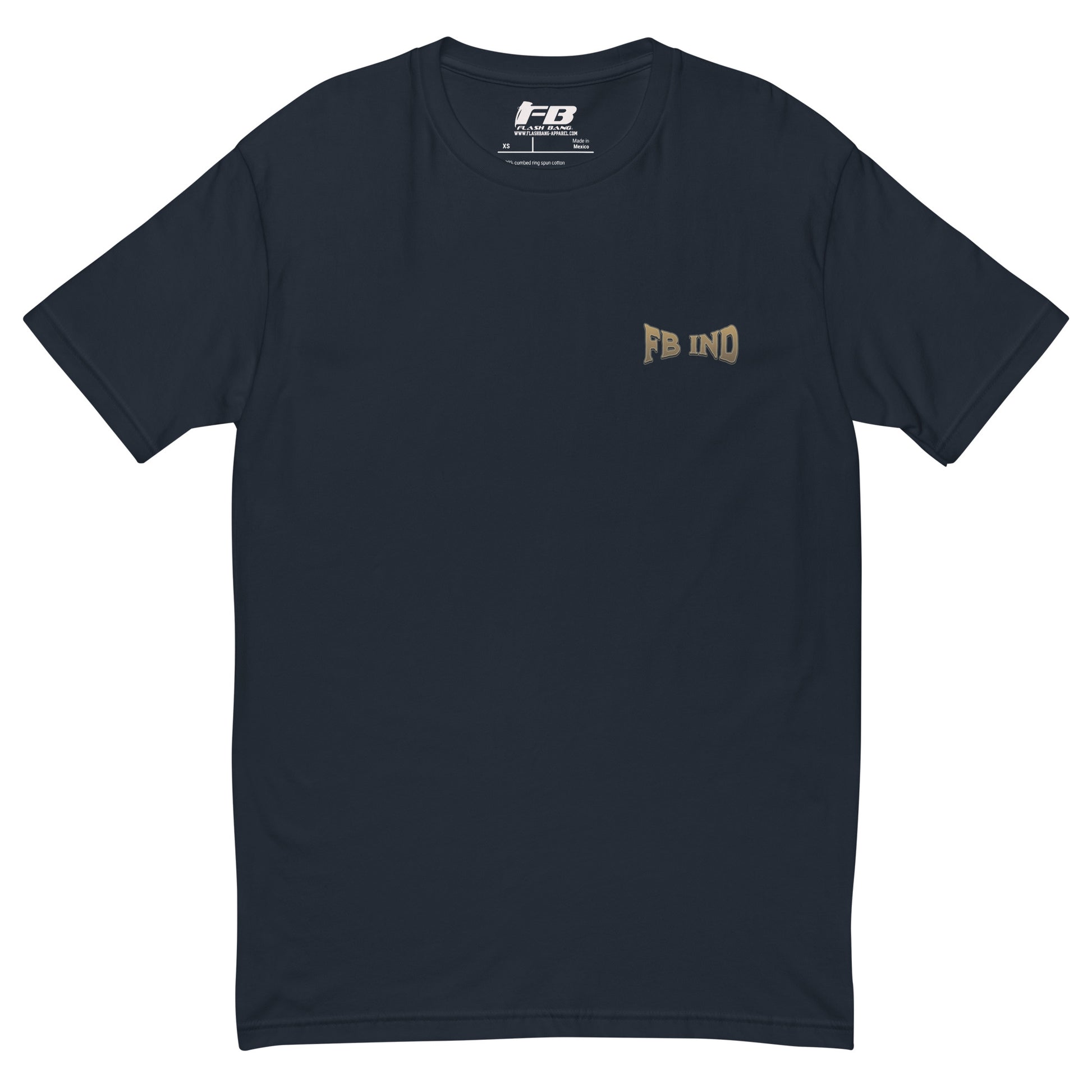 Trust No One T-shirt with bold graphic design featuring a snake and handshake - Front View - Midnight Navy - Flashbang Logo