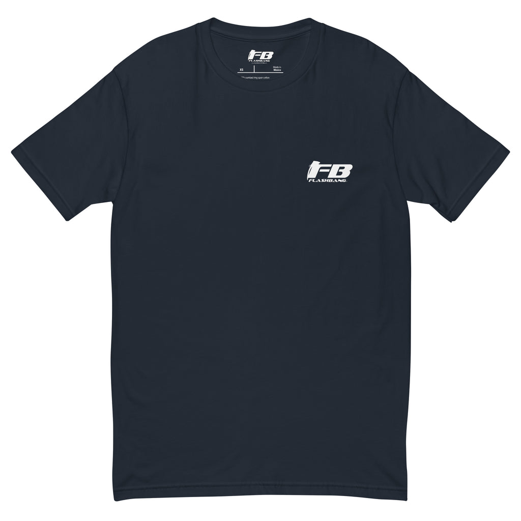 Black t-shirt with 'FB' logo on a white background
