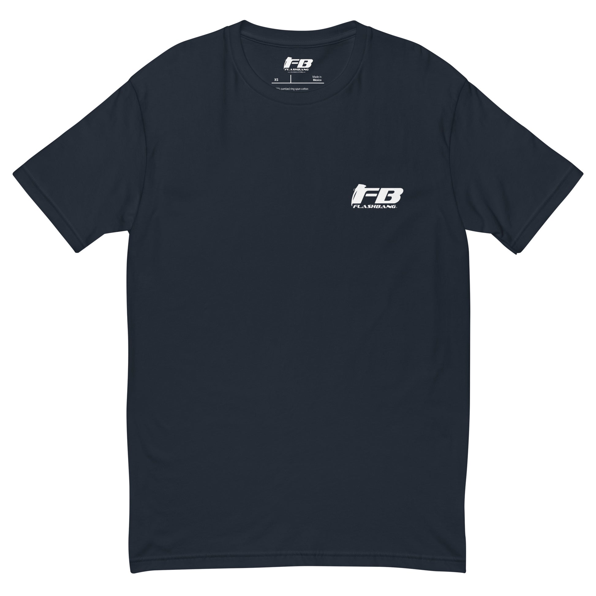 Black t-shirt with 'FB' logo on a white background