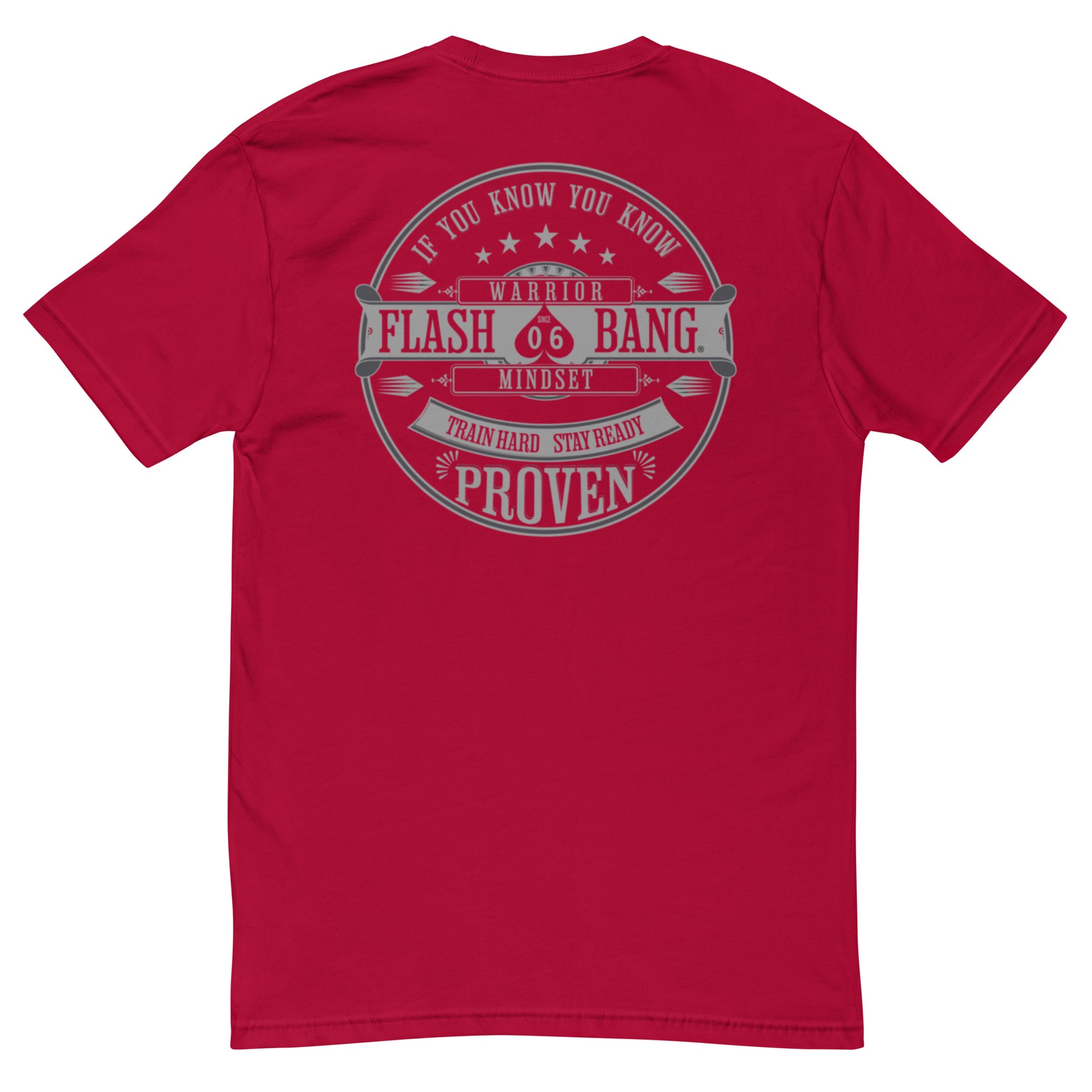 Warrior T-shirt - Train Hard Stay Ready. Veteran support, rugged durability, and powerful quotes for men who train hard - Back View - Red