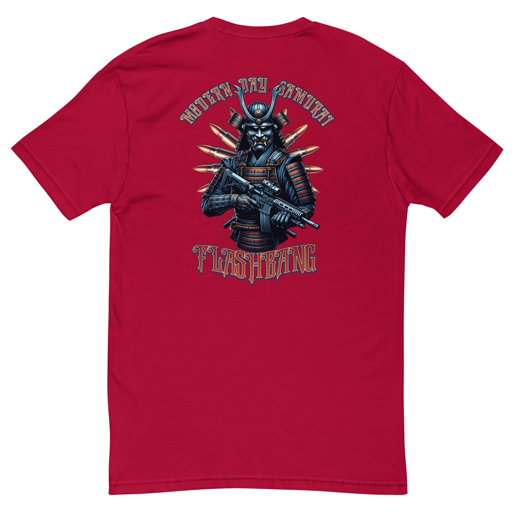 Modern Day Samurai T-shirt featuring a bold samurai graphic, designed for men who admire samurai culture and warrior strength - Back View -Red