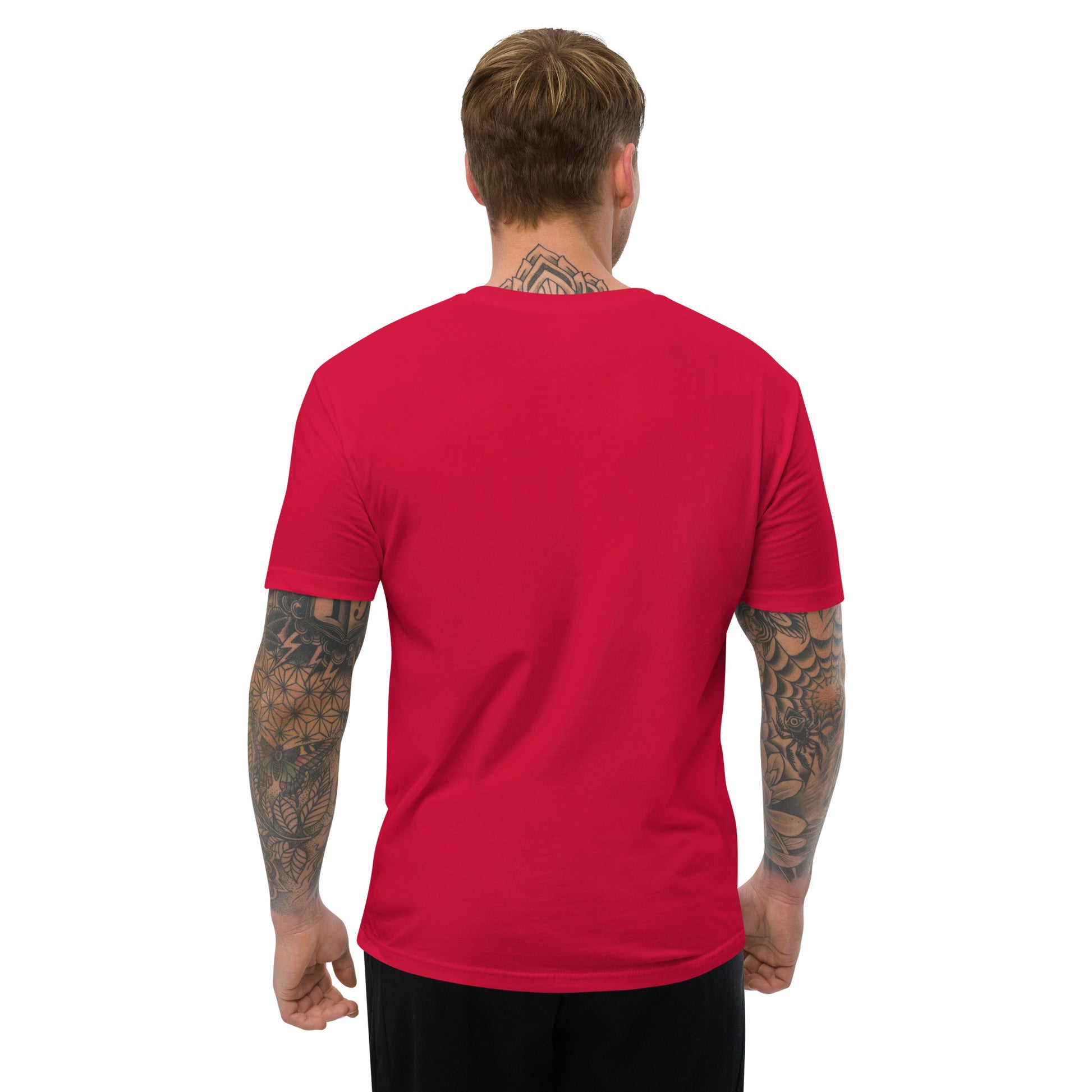 No Rat T-shirt with funny police quote and short one-liner, great for law enforcement humor and loyalty-themed apparel - Back View - Red - Model Guy