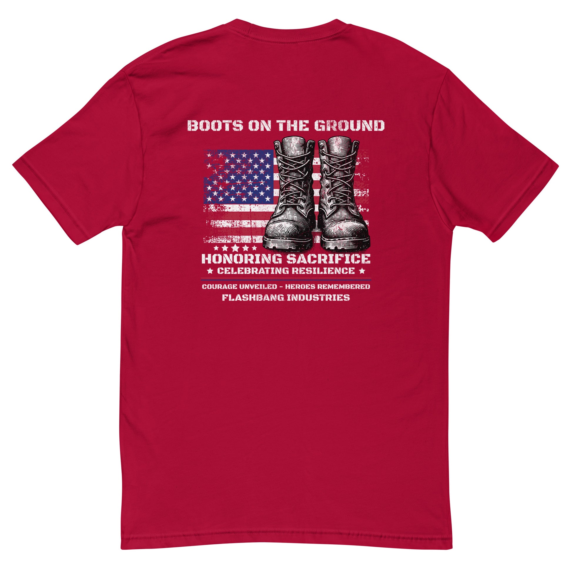 Boots On The Ground T-shirt for men – Inspired by patriot military style and pairs great with USA flag cowboy boots - Back View - Red