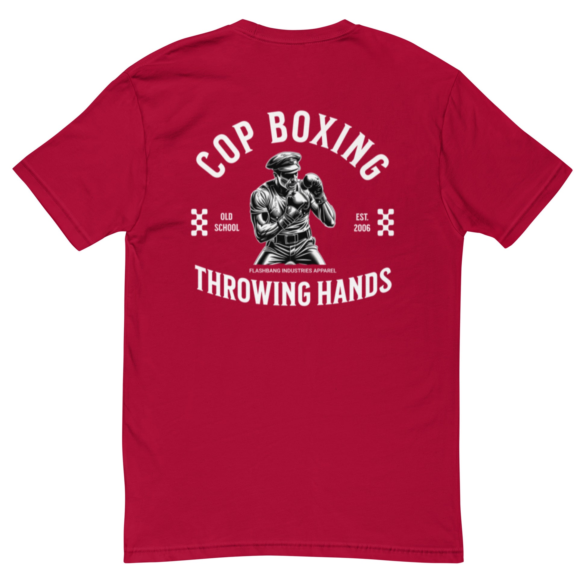 Cop Boxing T-shirt with police graphic design, perfect for men who want a bold and durable cop tee with boxing theme - Back View - Red
