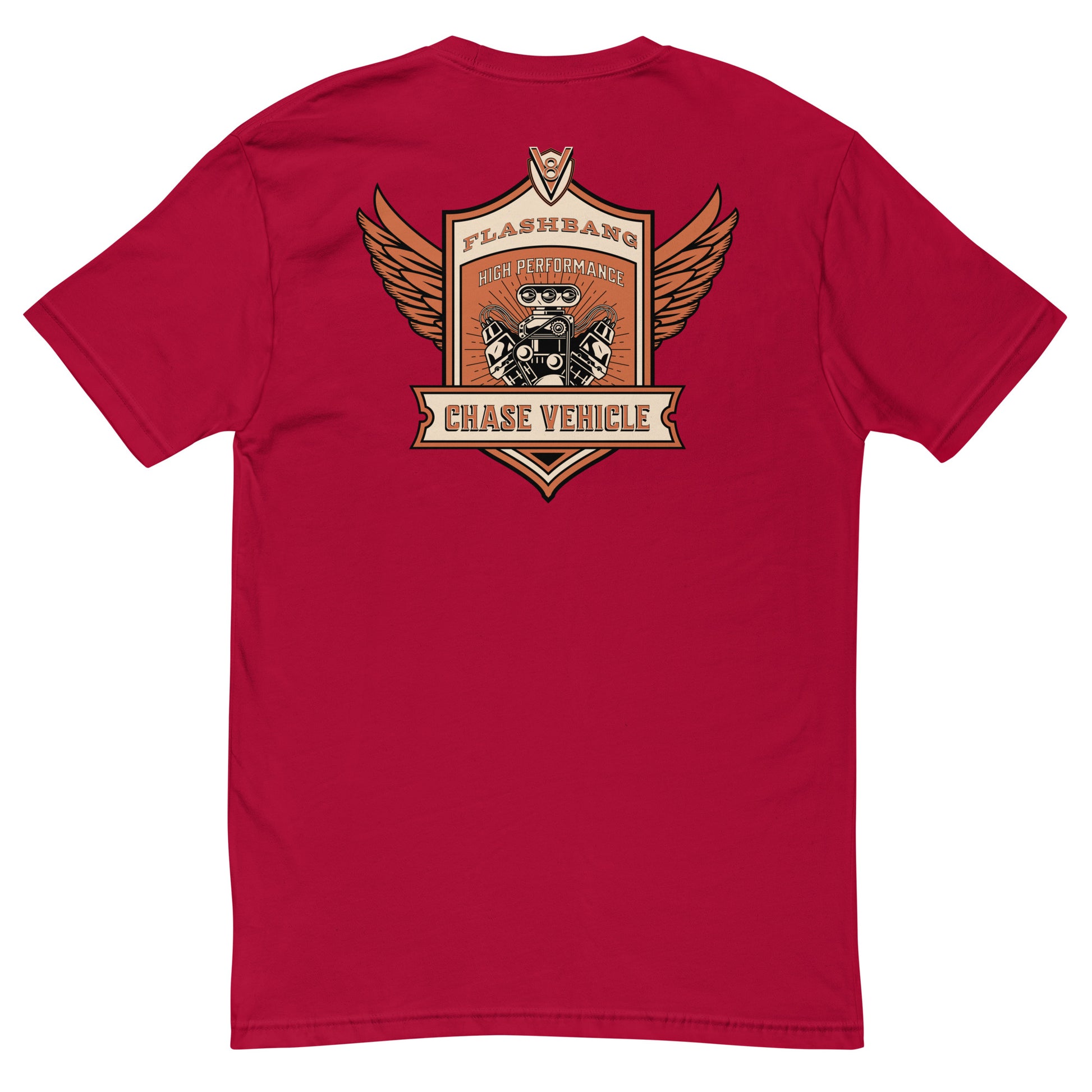 Chase Vehicle T-shirt, police graphic tee designed for men with pride and purpose - Back View - Red
