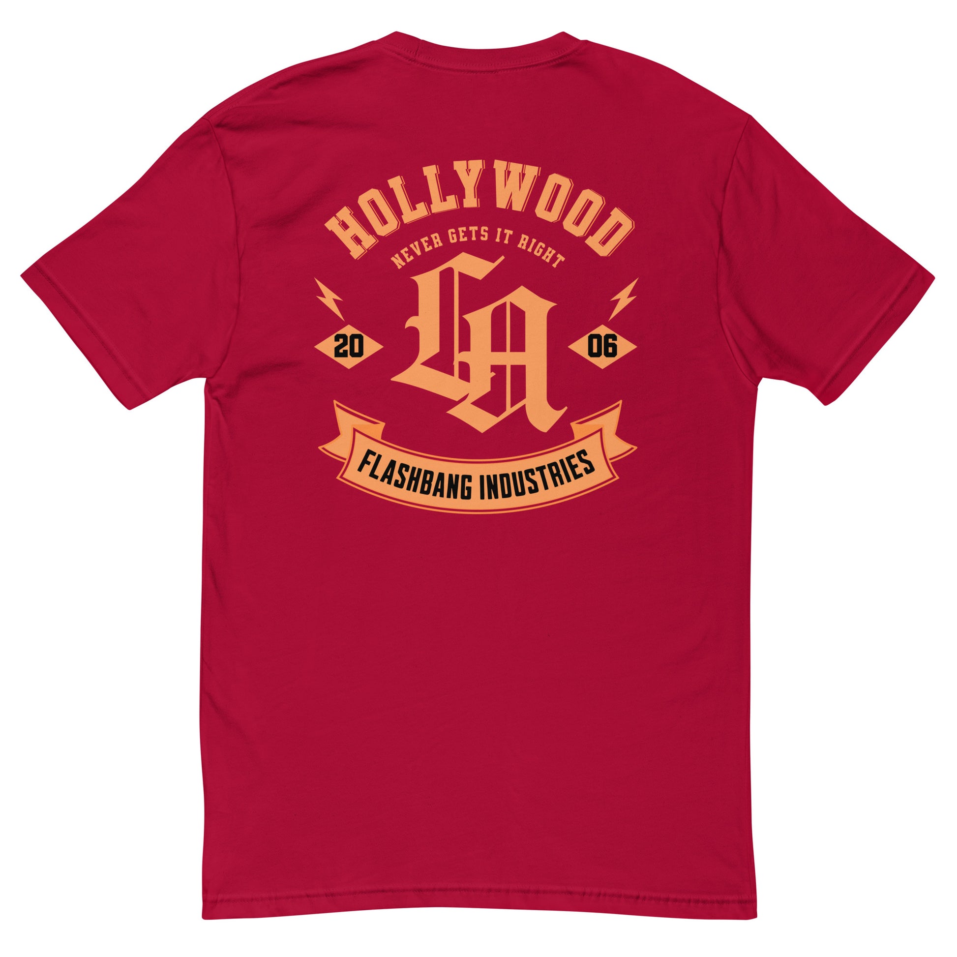Hollywood Never Gets It Right T-shirt featuring a bold LA graphic and Hollywood vintage tees - Back View - Red
