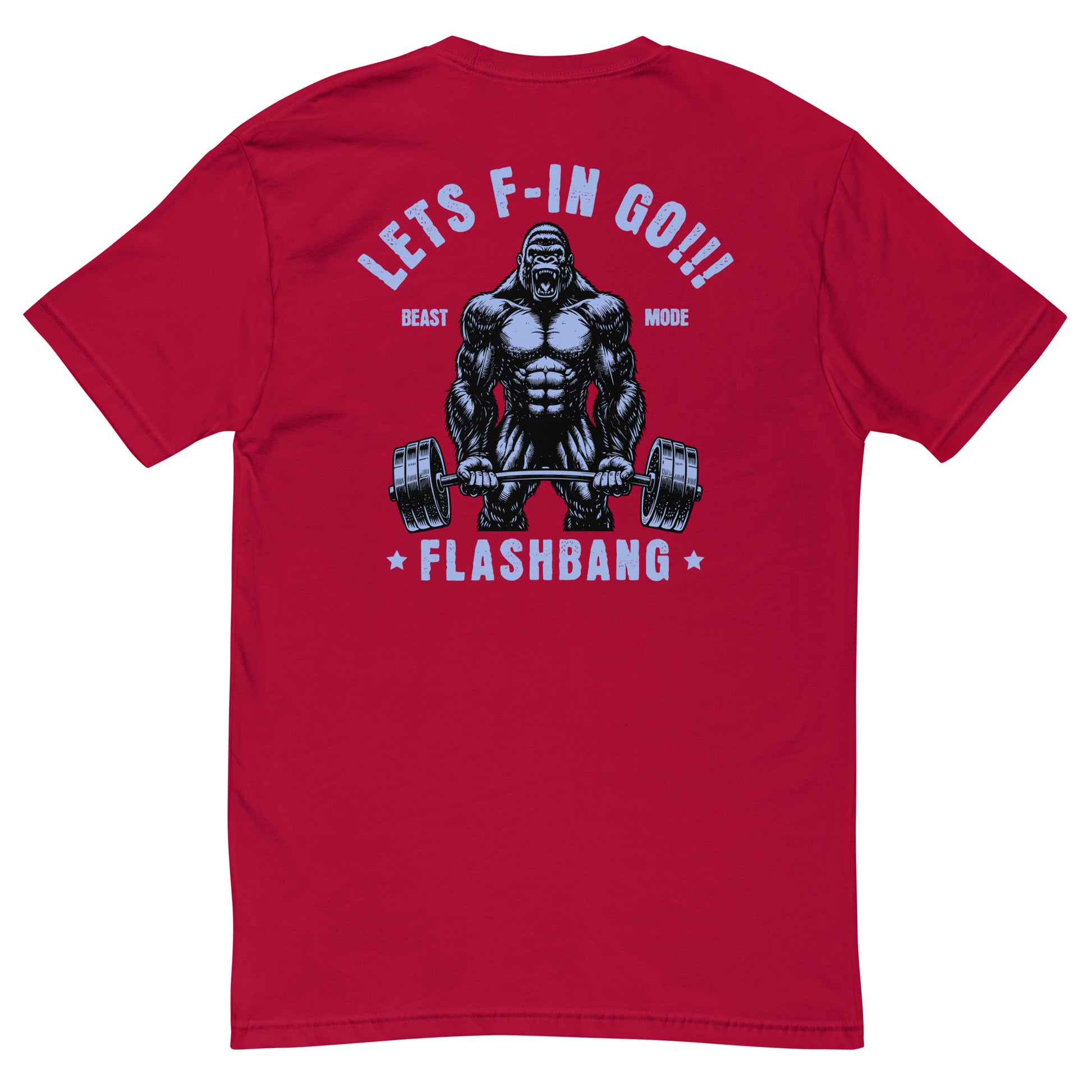 Beast Mode T-shirt with a gorilla graphic, designed as a fitness motivation shirt for gym-goers and muscle tee lovers - Back View - Red