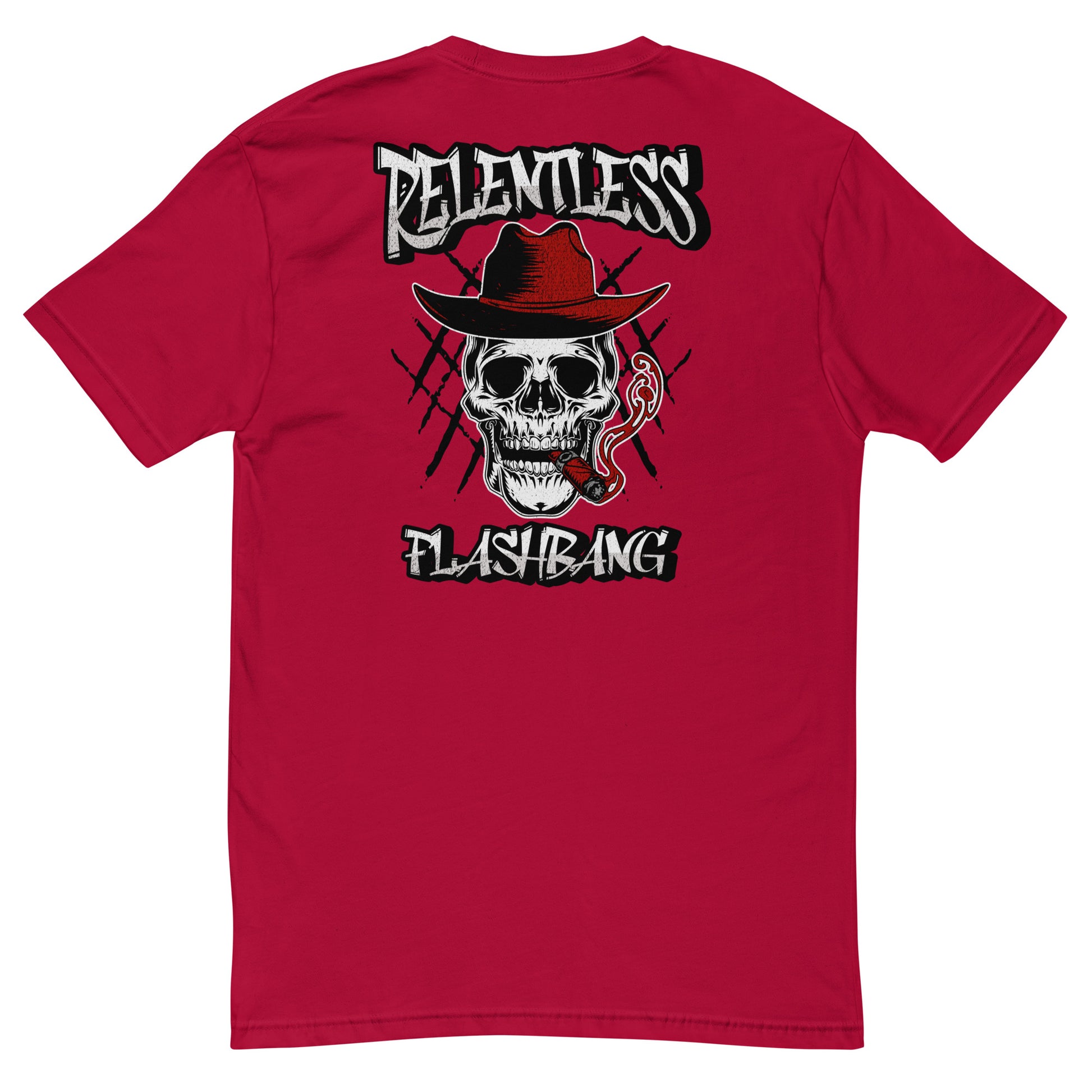 Relentless Lite T-shirt with skull graphic, men's skull tee designed for strength and pride - Back View - Red