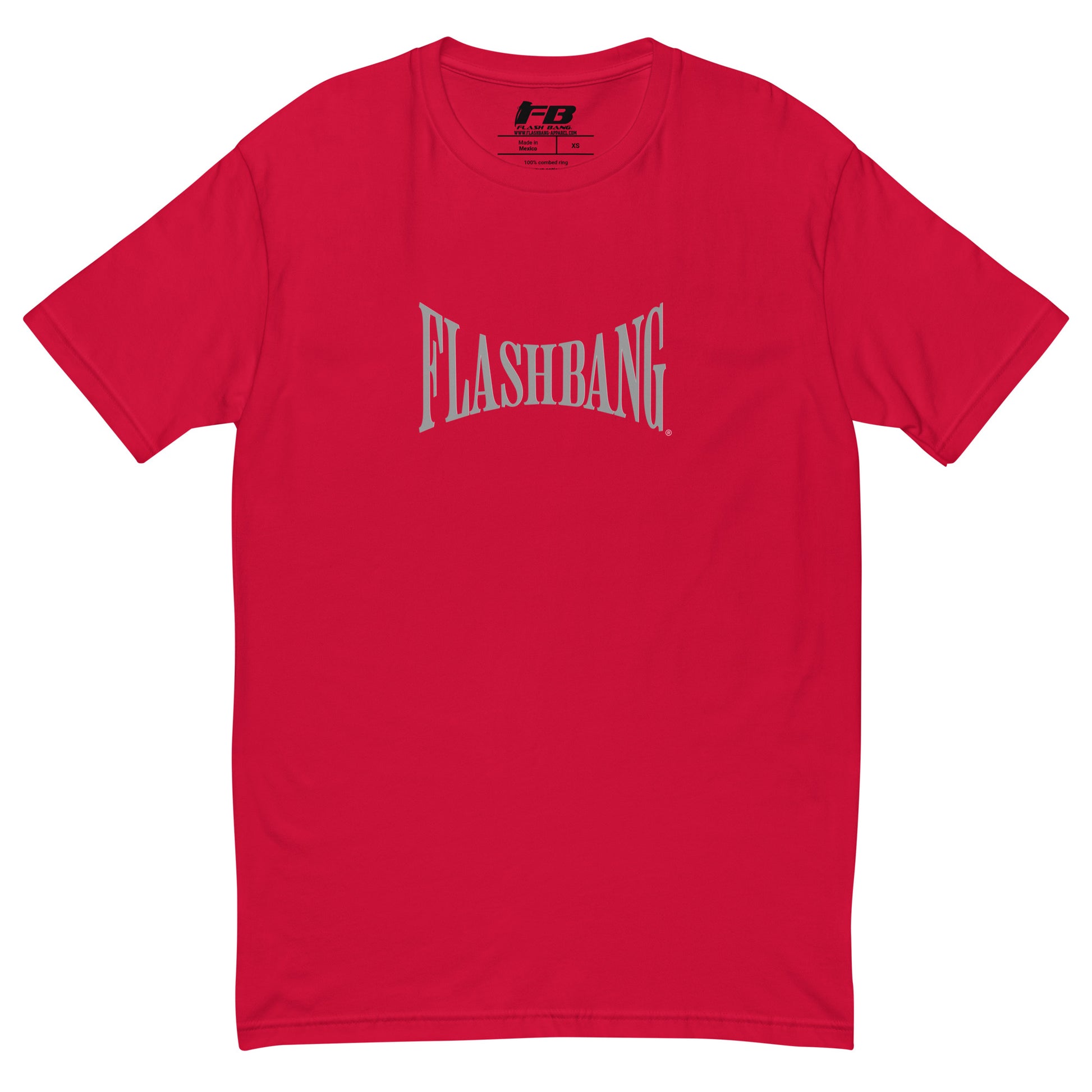 Warrior T-shirt - Train Hard Stay Ready. Veteran support, rugged durability, and powerful quotes for men who train hard - Front View - Red with Flashbang Text