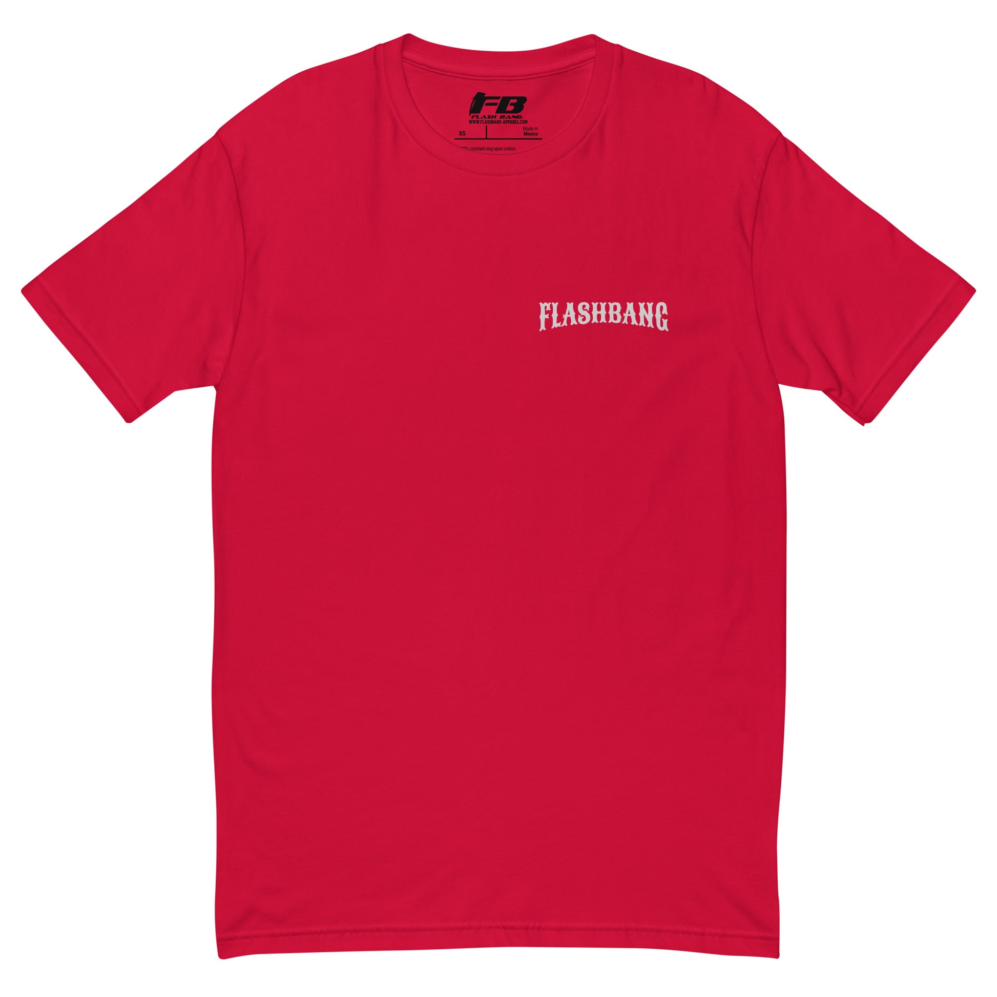 No Days Off T-shirt for veterans, featuring a rugged design. Ideal for those who wear tactical apparel with pride and strength - Front View - Red with Flashbang Text