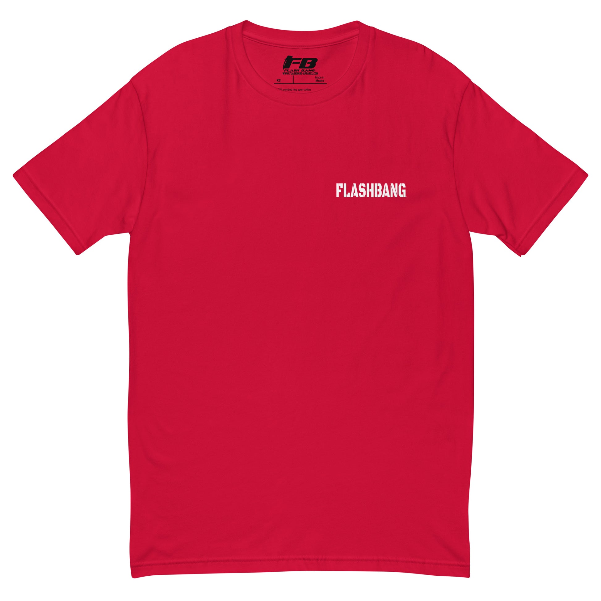 Earned Not Issued T-shirt with Spartan graphic, ideal for men who love powerlifting, weightlifting, and fitness motivation quotes - Front View - Red with Flashbang Text