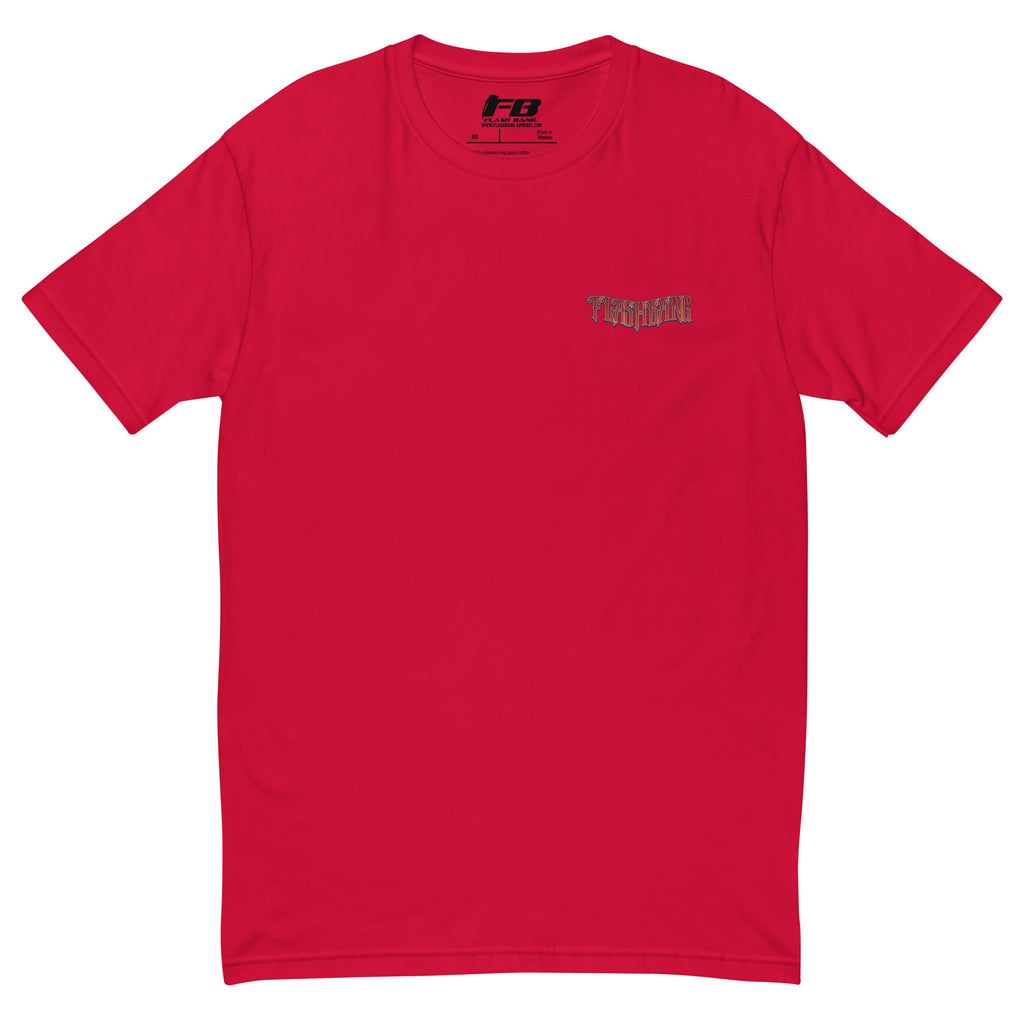 Modern Day Samurai T-shirt featuring a bold samurai graphic, designed for men who admire samurai culture and warrior strength - Front View - Red with Flashbang Text
