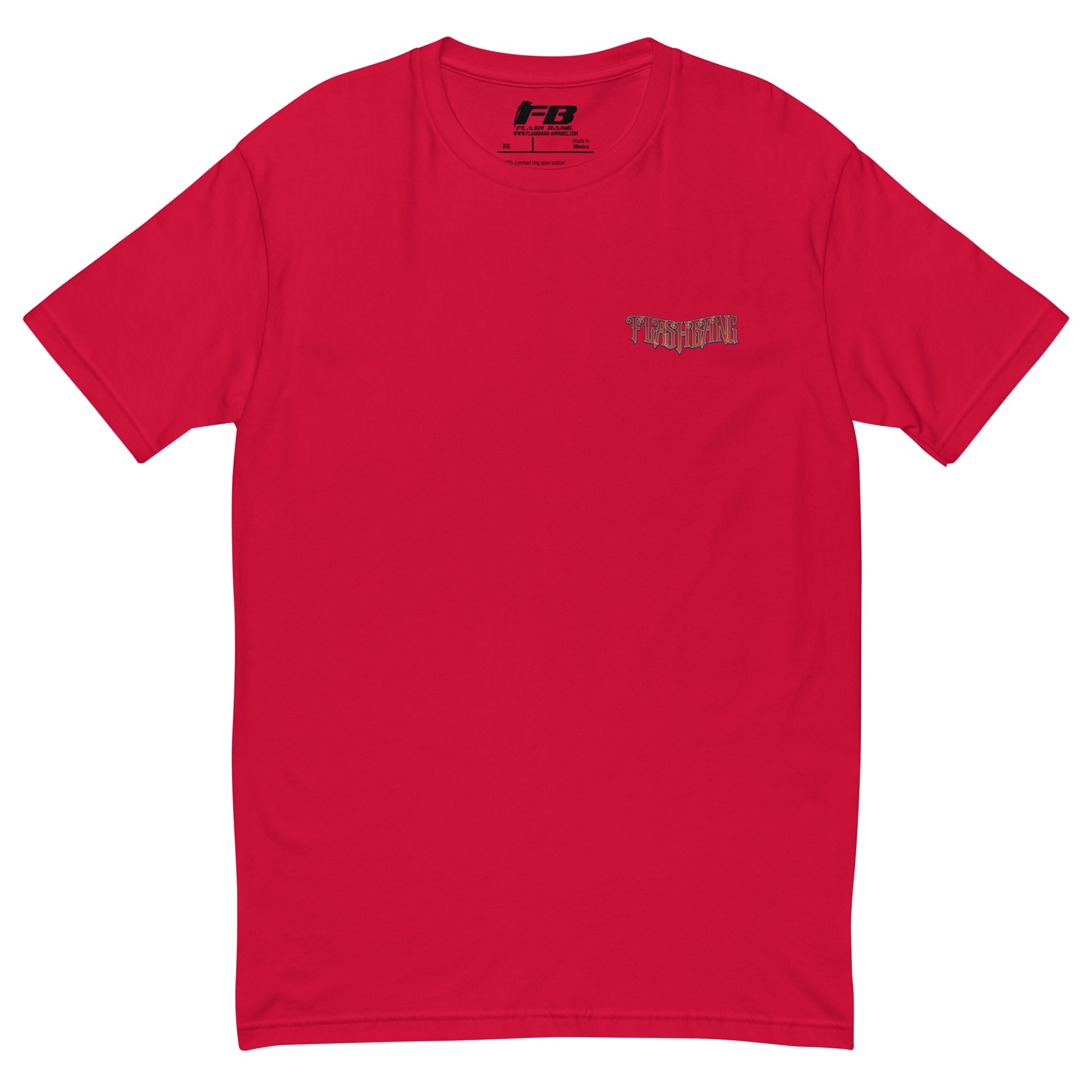 Modern Day Samurai T-shirt featuring a bold samurai graphic, designed for men who admire samurai culture and warrior strength - Front View - Red with Flashbang Text