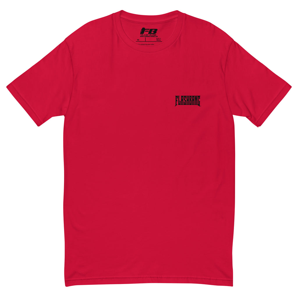 When In Doubt Lite T-shirt – Funny Military Quote Design – Front View - Red with Flashbang Text