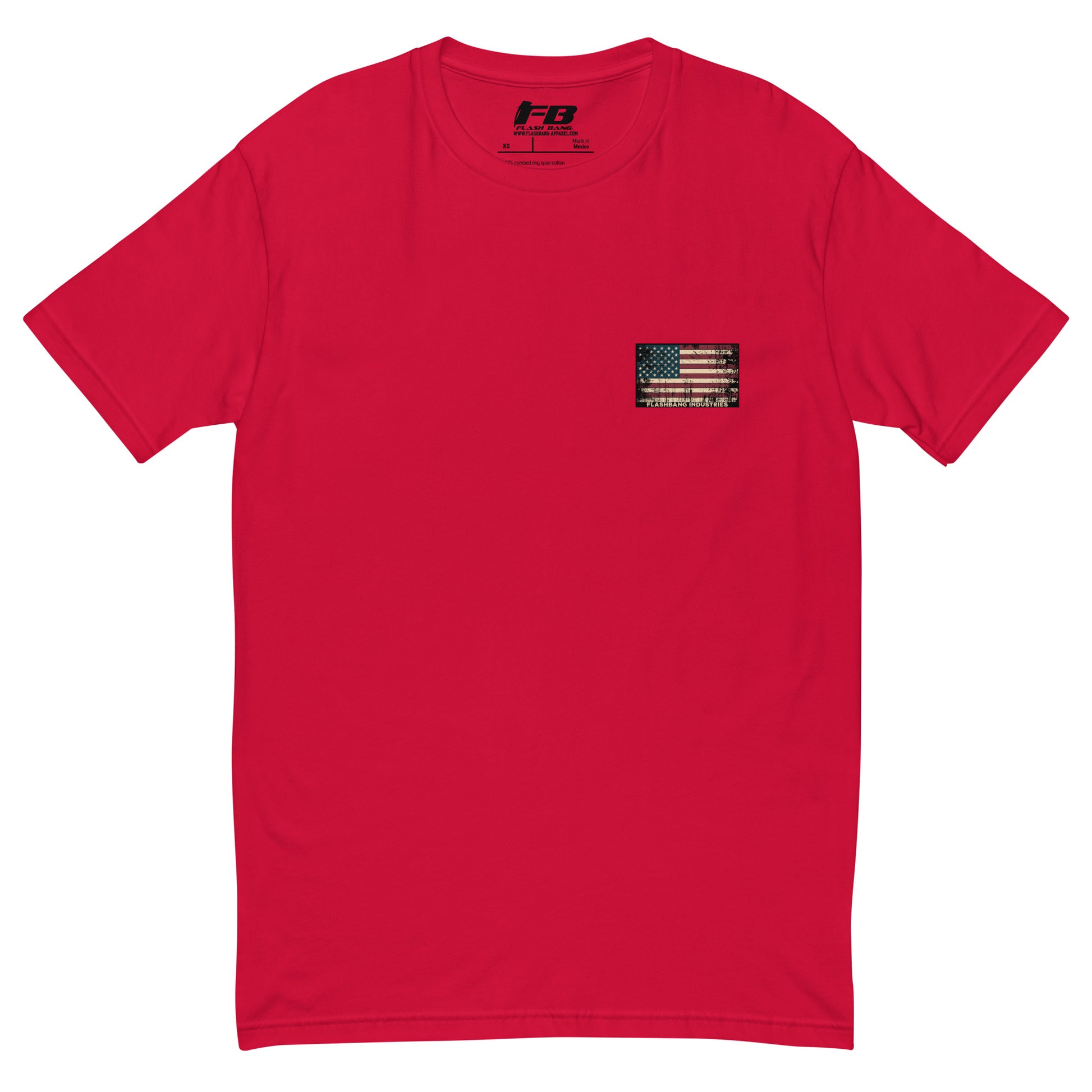 Home of the Brave T-shirt with an American Flag Logo- Front View - Red