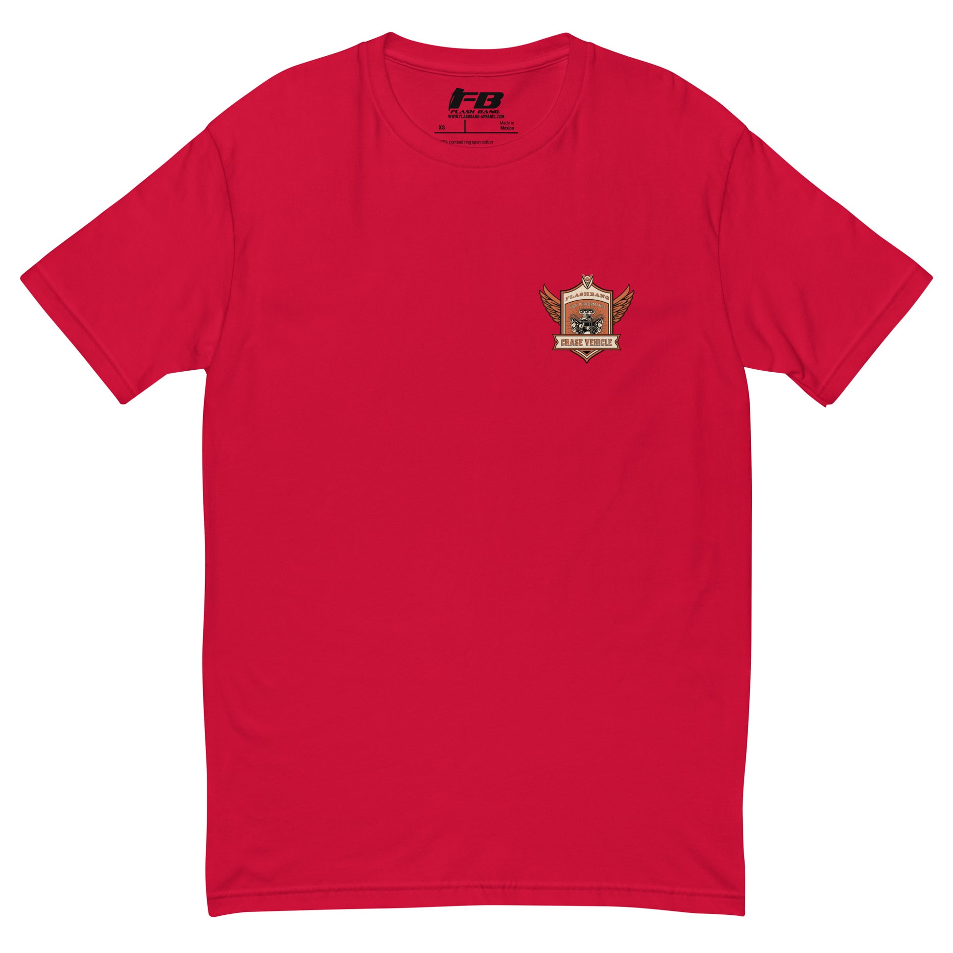 Chase Vehicle T-shirt, police graphic tee designed for men with pride and purpose - Front View - Red with Chase Vehicle Logo