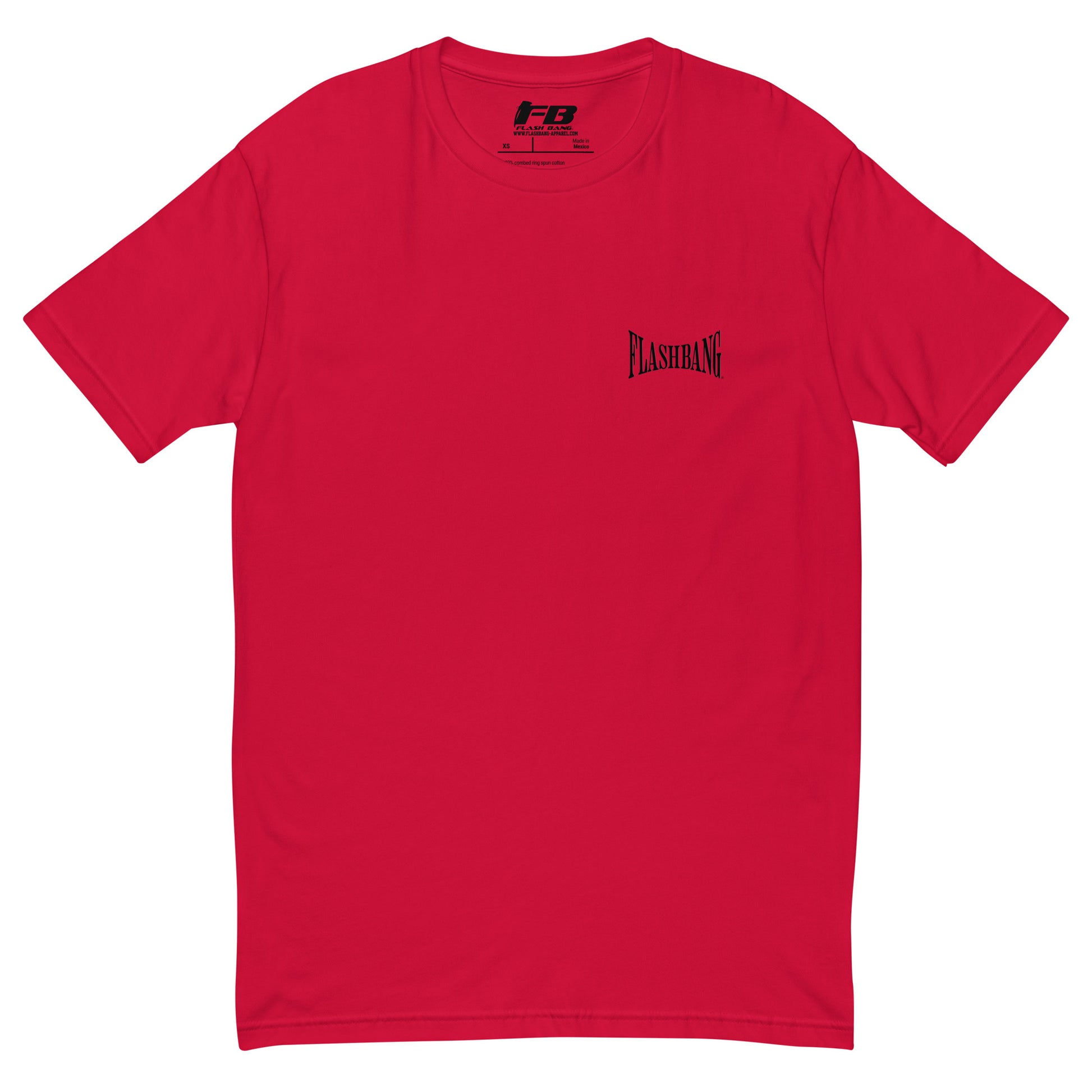 Train Hard Stay Ready Lite T-shirt featuring motivational shirt graphic design with train hard quotes - Front View - Red with Flashbang Text