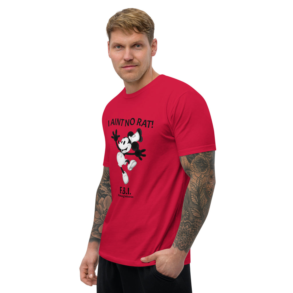 No Rat T-shirt with funny police quote and short one-liner, great for law enforcement humor and loyalty-themed apparel - Side View - Red - Model guy