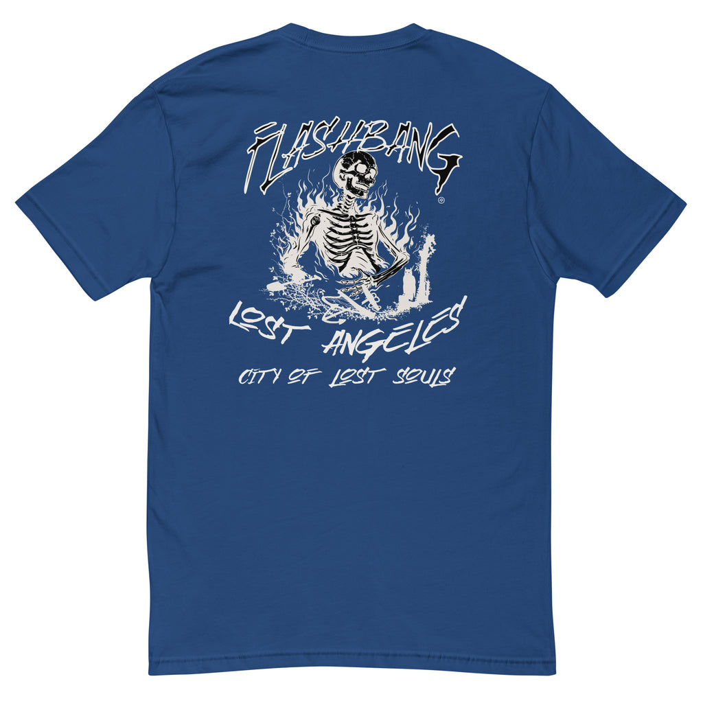 LA Lost Souls T-shirt with skeleton design, embodying streetwear LA style and honoring veterans - Back View - Royal Blue