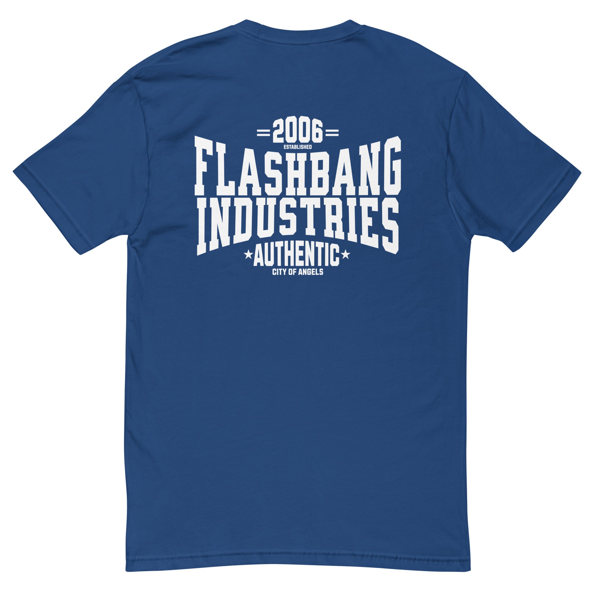 Authentic White T-shirt with bold letter print, designed for comfort and durability, perfect for those who love authentic graphic shirts - Back View - Royal Blue