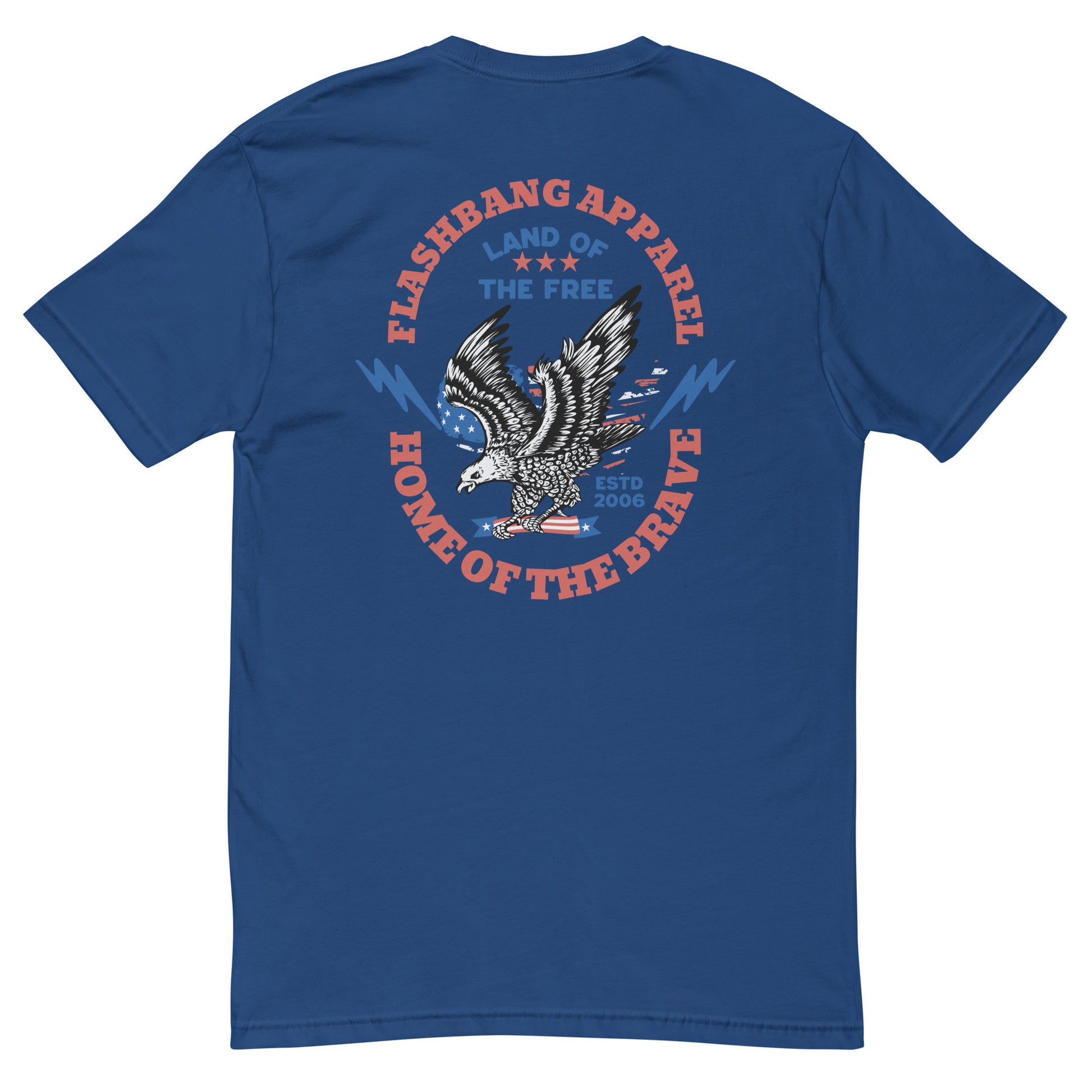Home of the Brave T-shirt with an eagle  - Back View - Royal Blue