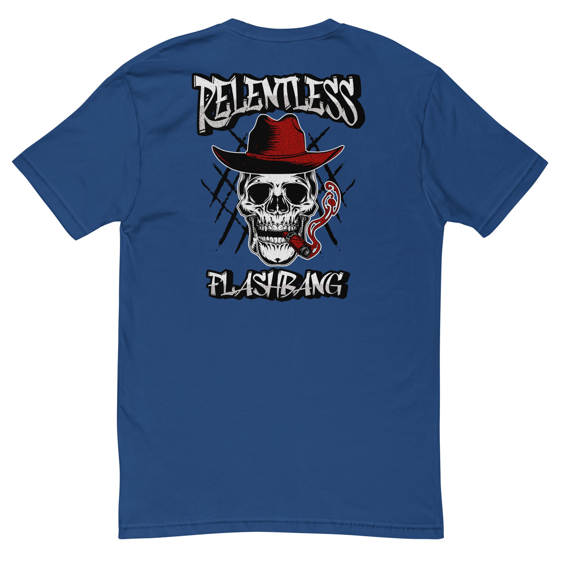 Relentless Lite T-shirt with skull graphic, men's skull tee designed for strength and pride - Back View - Royal Blue