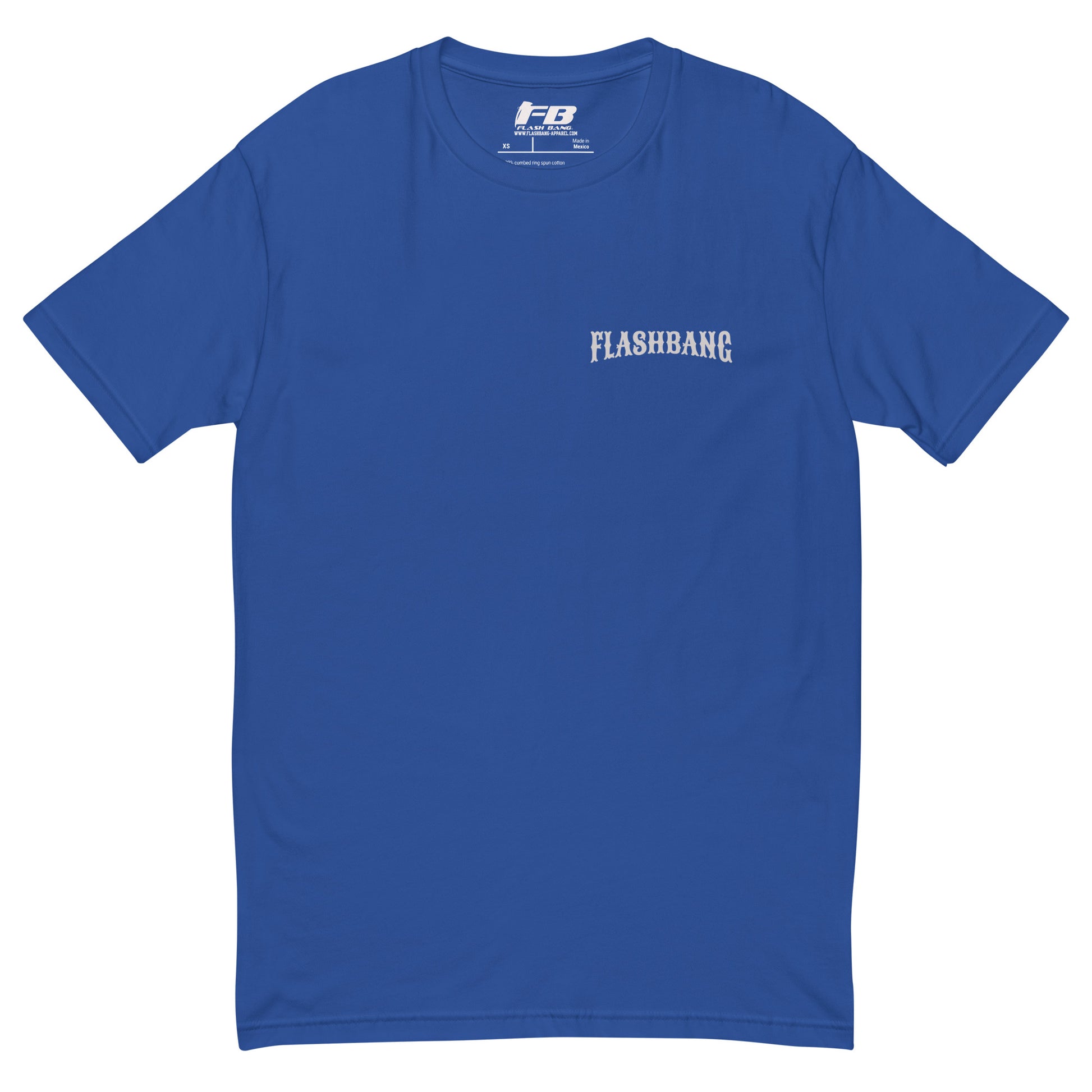 No Days Off T-shirt for veterans, featuring a rugged design. Ideal for those who wear tactical apparel with pride and strength - Front View - Royal Blue with Flashbang Text