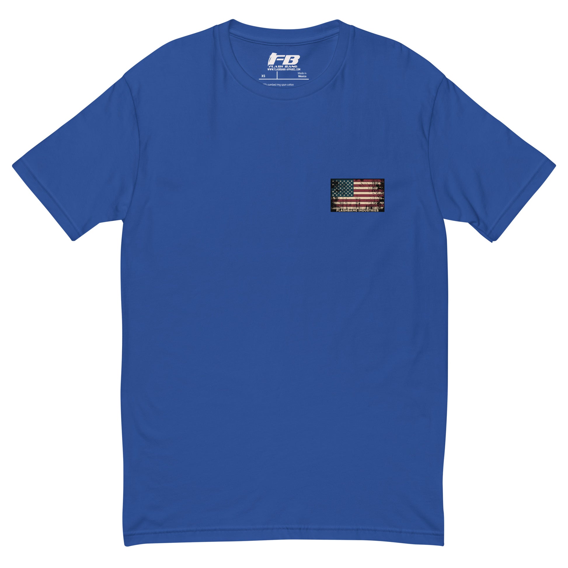 Home of the Brave T-shirt with an American Flag Logo- Front View - Royal Blue