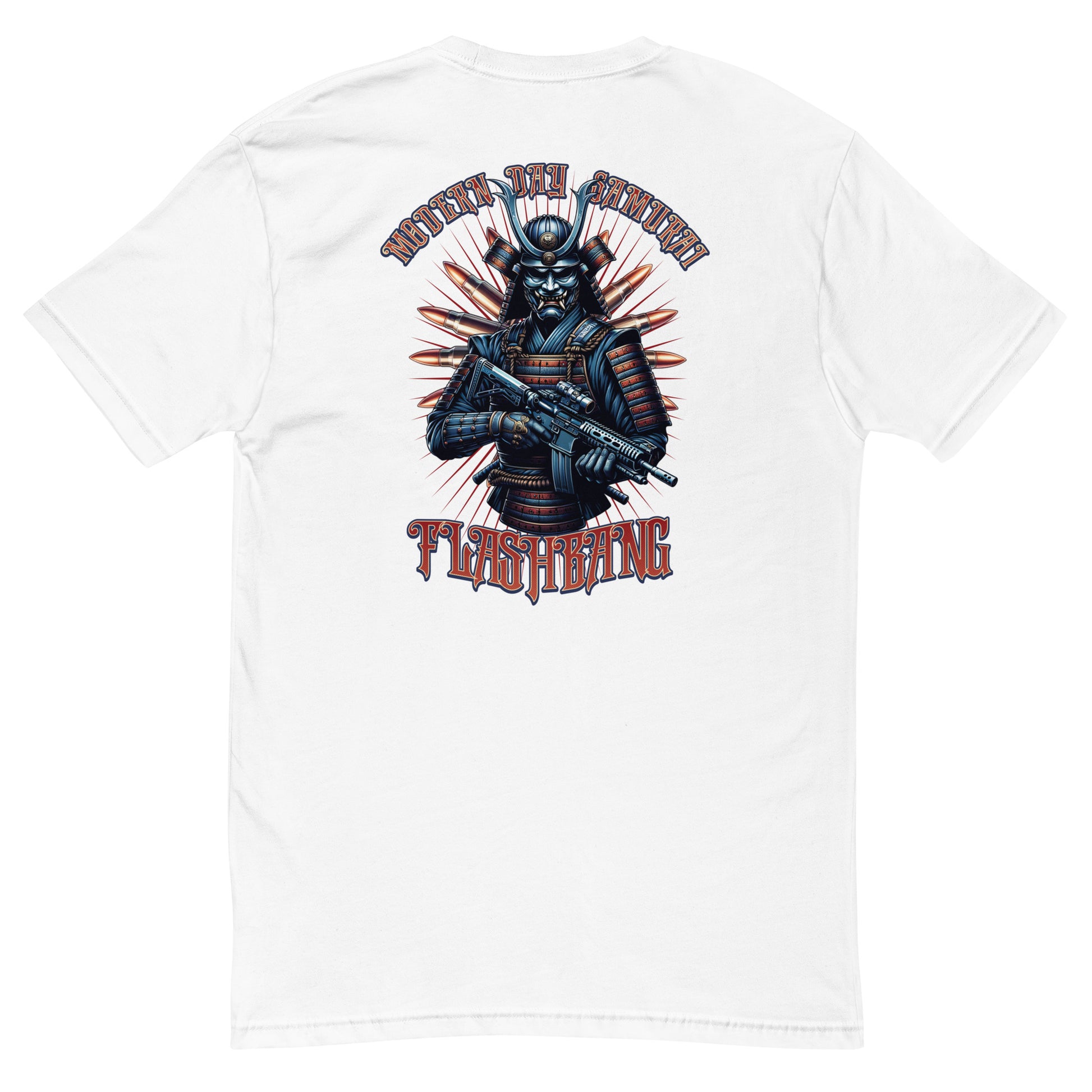 Modern Day Samurai T-shirt featuring a bold samurai graphic, designed for men who admire samurai culture and warrior strength - Back View - White