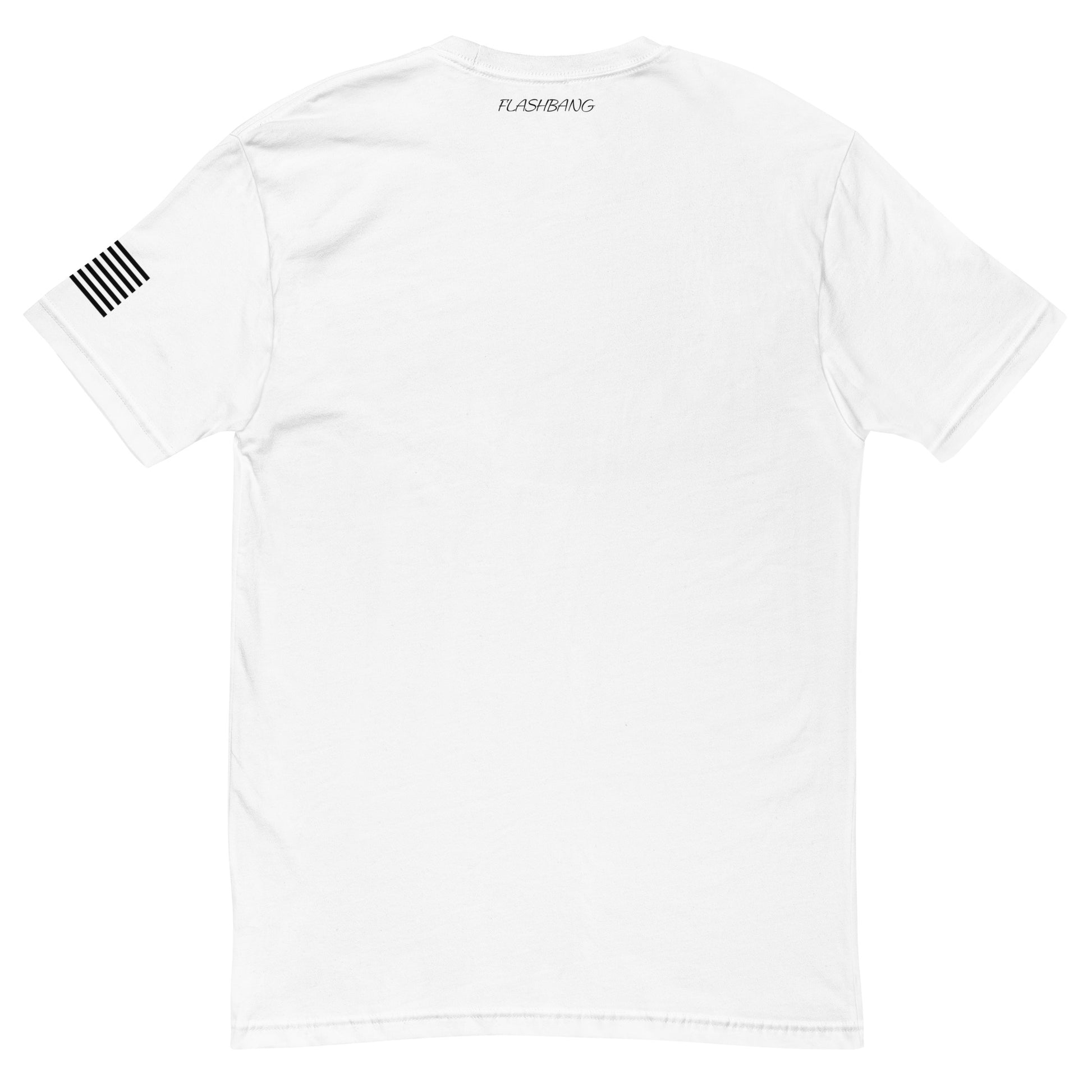 Stay Humble T-shirt with black writing with american flag on sleeve - Back View - White