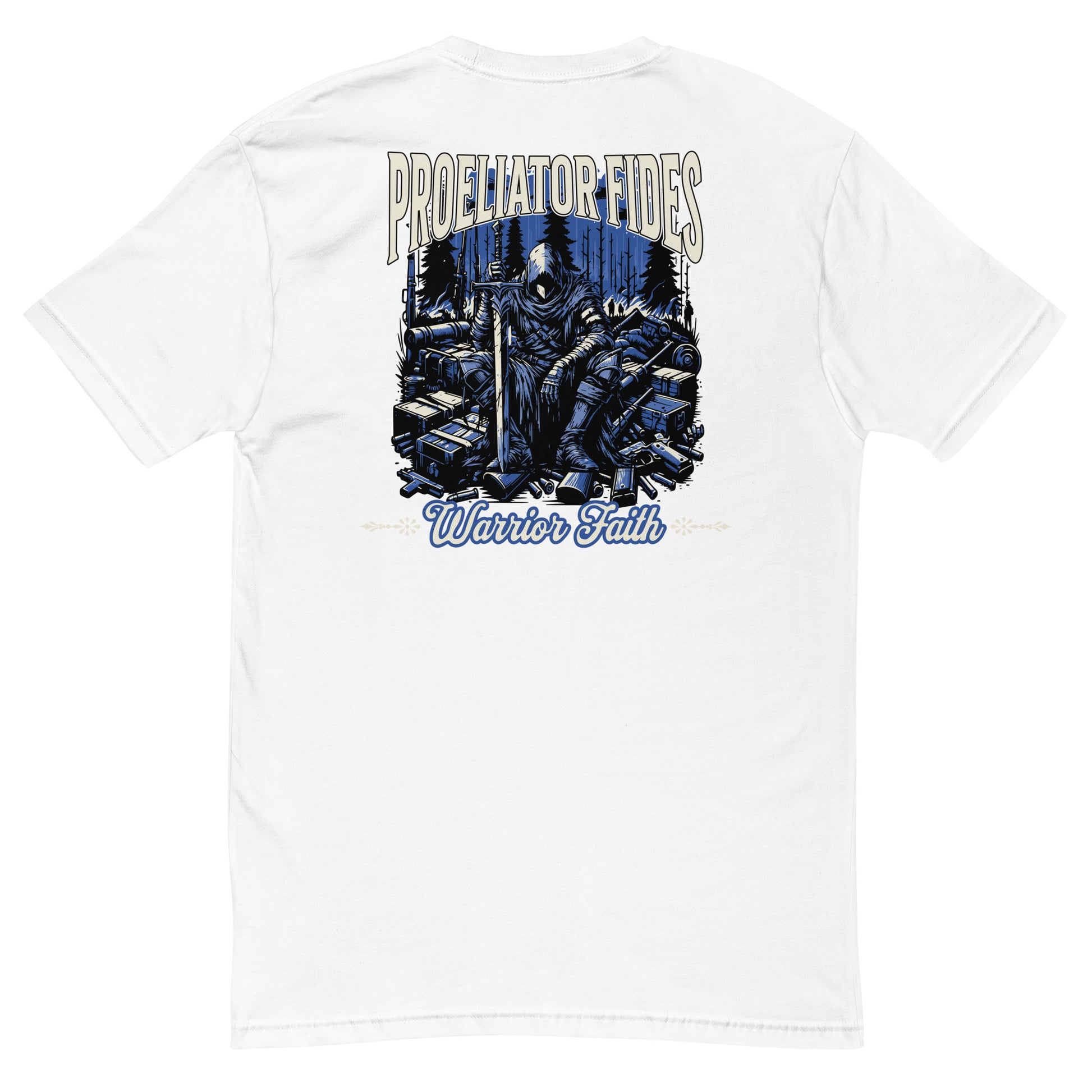 Warrior Faith T-shirt featuring a fighter graphic, symbolizing strength, resilience, and honor, perfect for veterans and those who serve - Back View - White