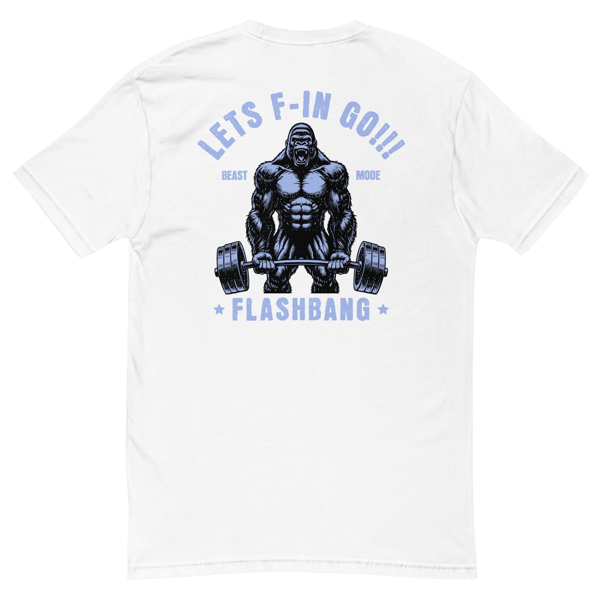 Beast Mode T-shirt with a gorilla graphic, designed as a fitness motivation shirt for gym-goers and muscle tee lovers - Back View - White