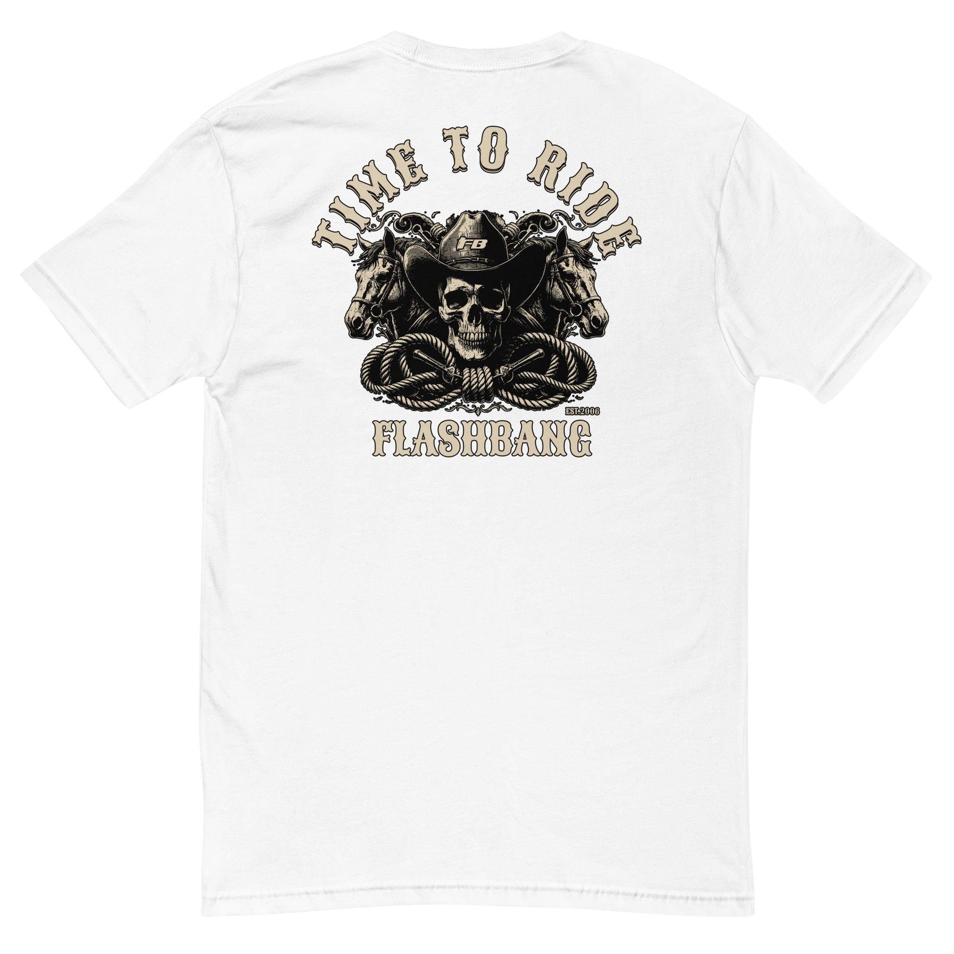 Time To Ride Lite T-shirt featuring a western cowboy skull design with horses and rope, rugged graphic for riders and patriots - Back View - White