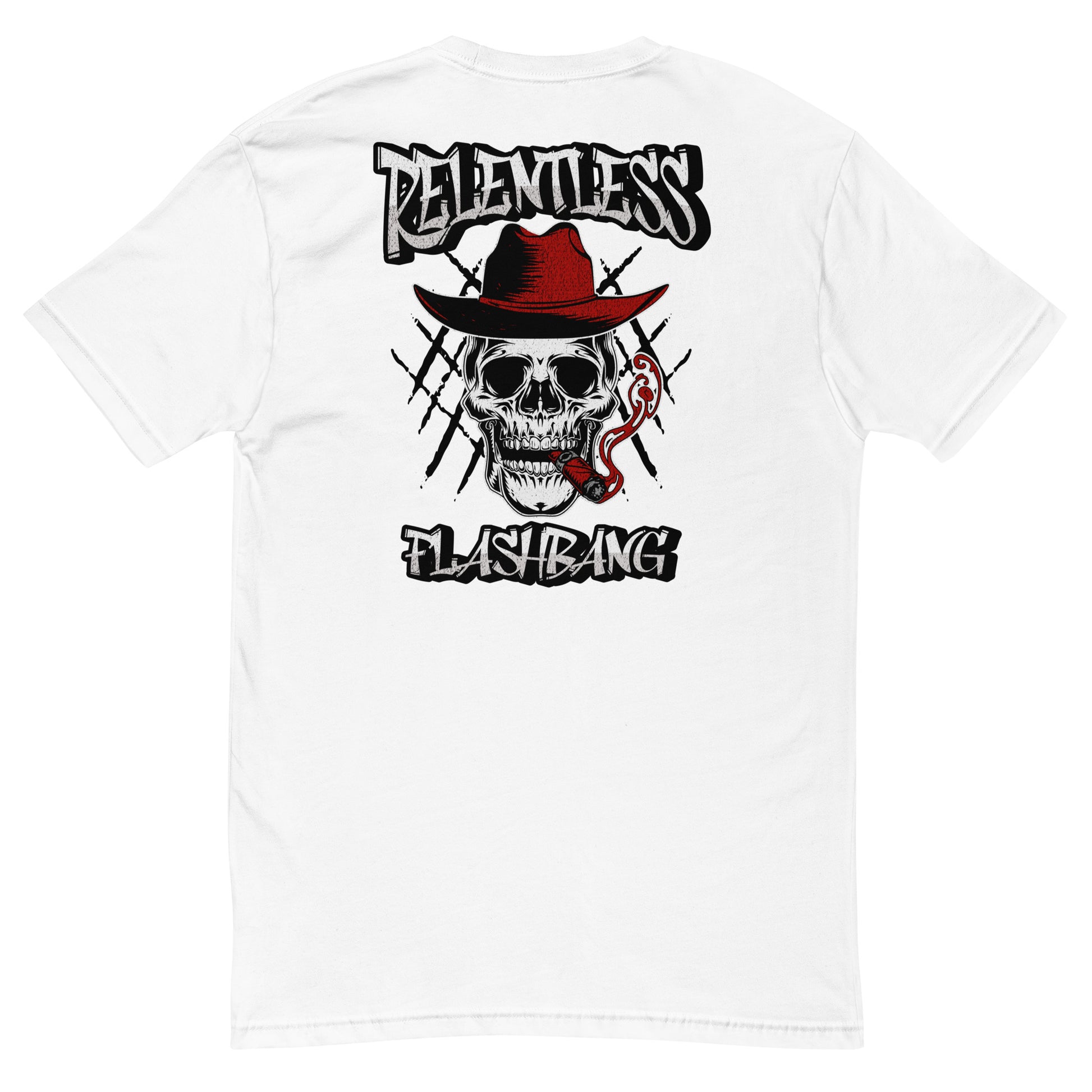 Relentless Lite T-shirt with skull graphic, men's skull tee designed for strength and pride - Back View - White