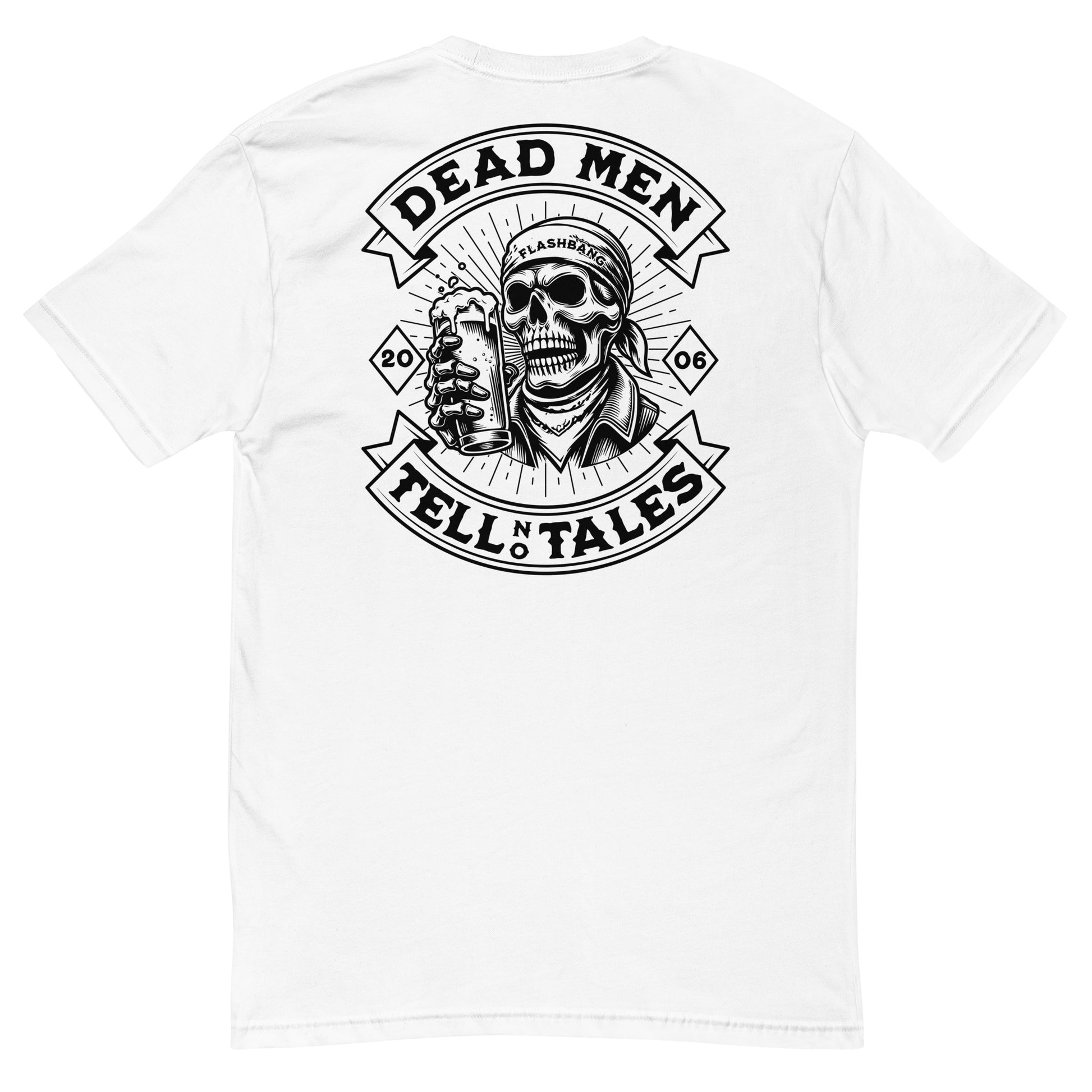 Dead Men Tell No Tales Lite T-shirt showcasing a skull and beer graphic - Back View - White