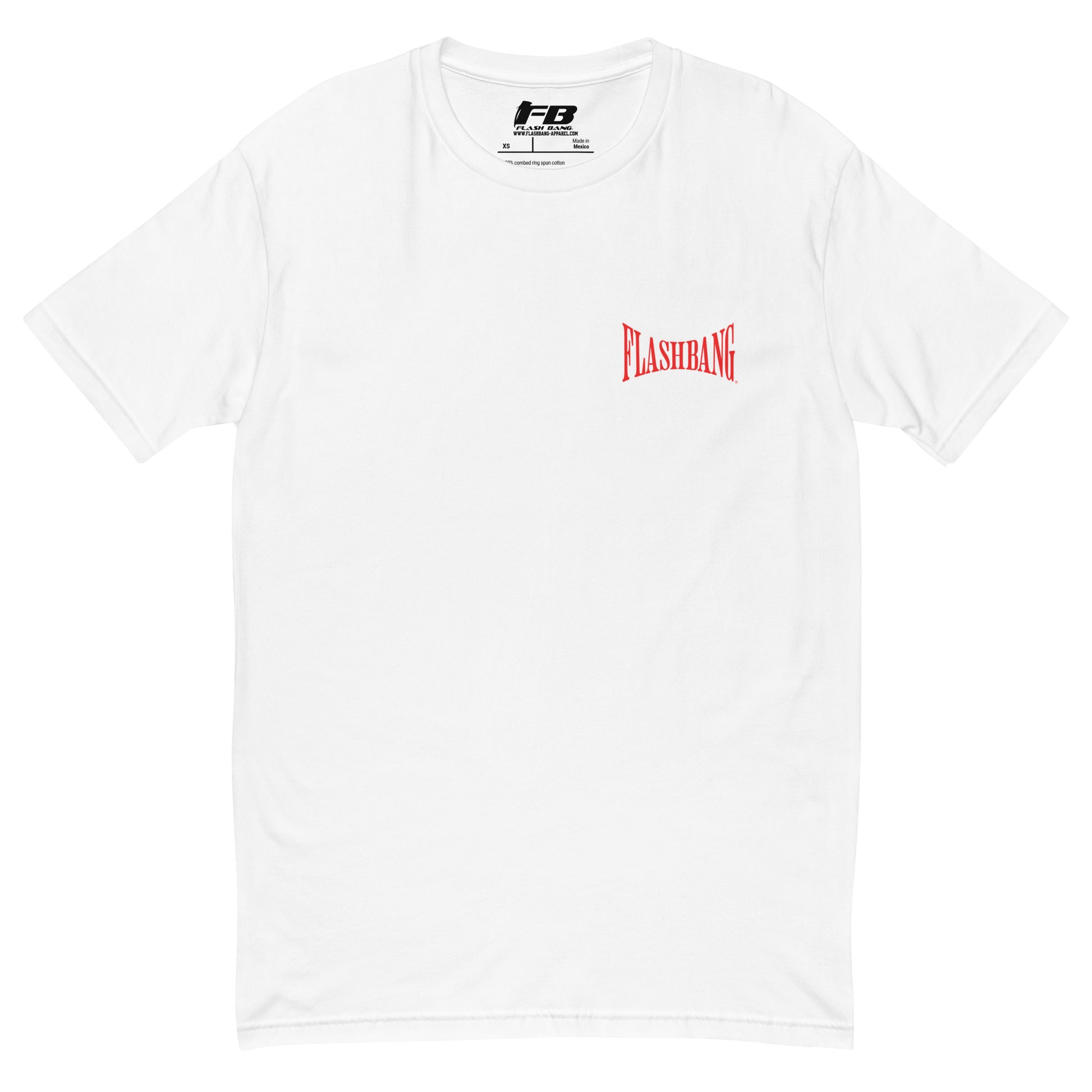 Into The Heat T-shirt with firefighter skull graphic, perfect for brave men who love firefighter apparel - Front View - White with Flashbang Text