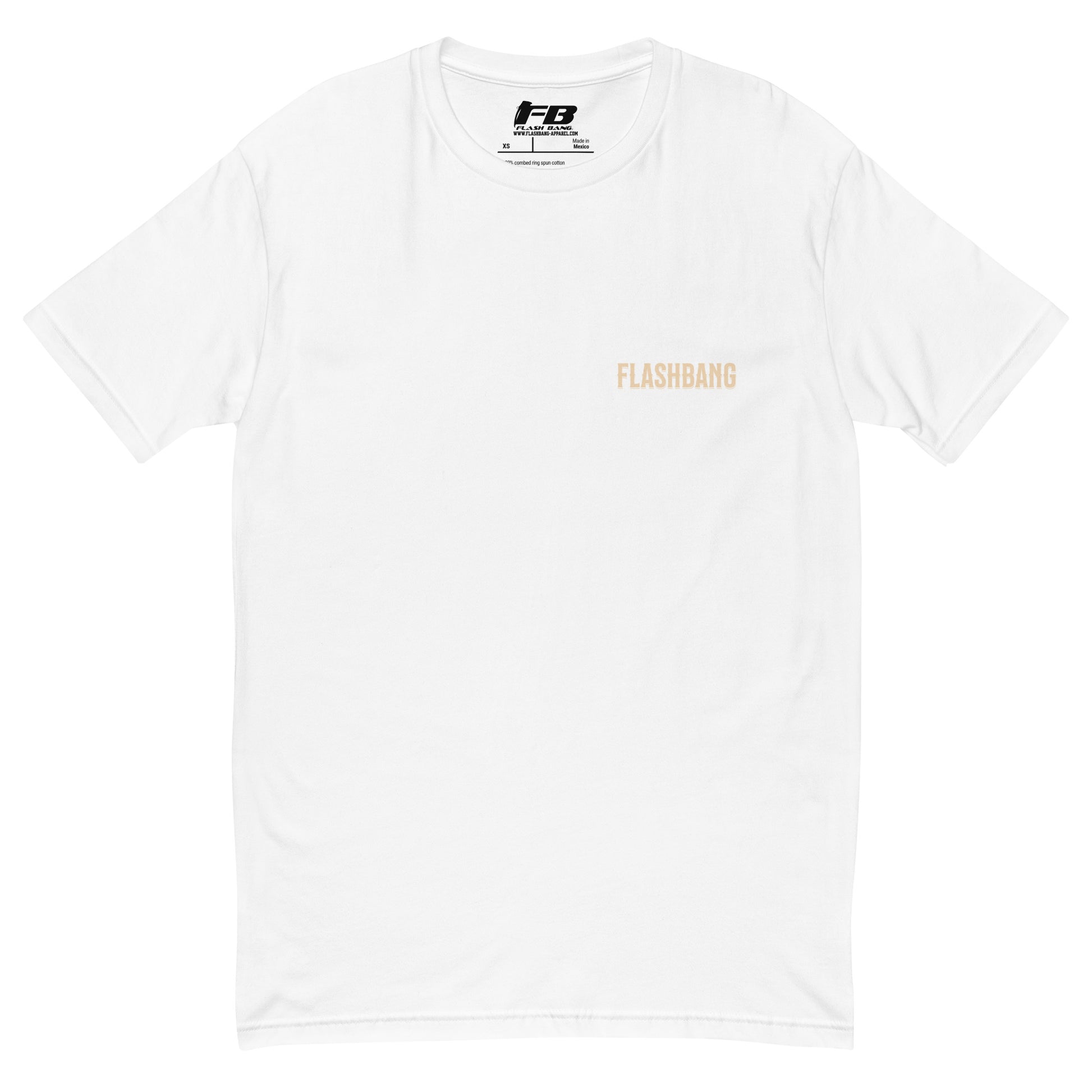 American Style T-shirt featuring USA flag and Strength Honor Freedom message, designed for veterans and patriots - Front View - White with Flashbang Text