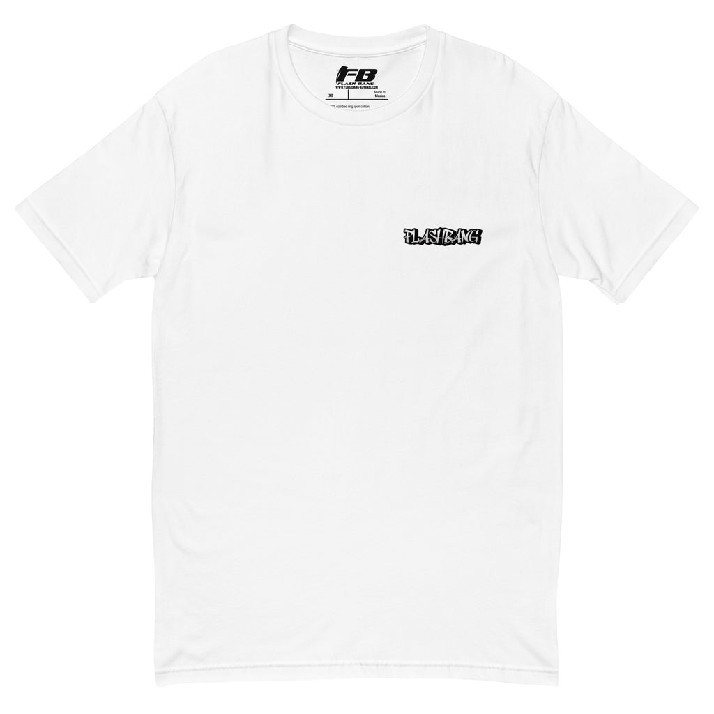 Relentless Lite T-shirt with skull graphic, men's skull tee designed for strength and pride - Front View - White with Flashbang Text