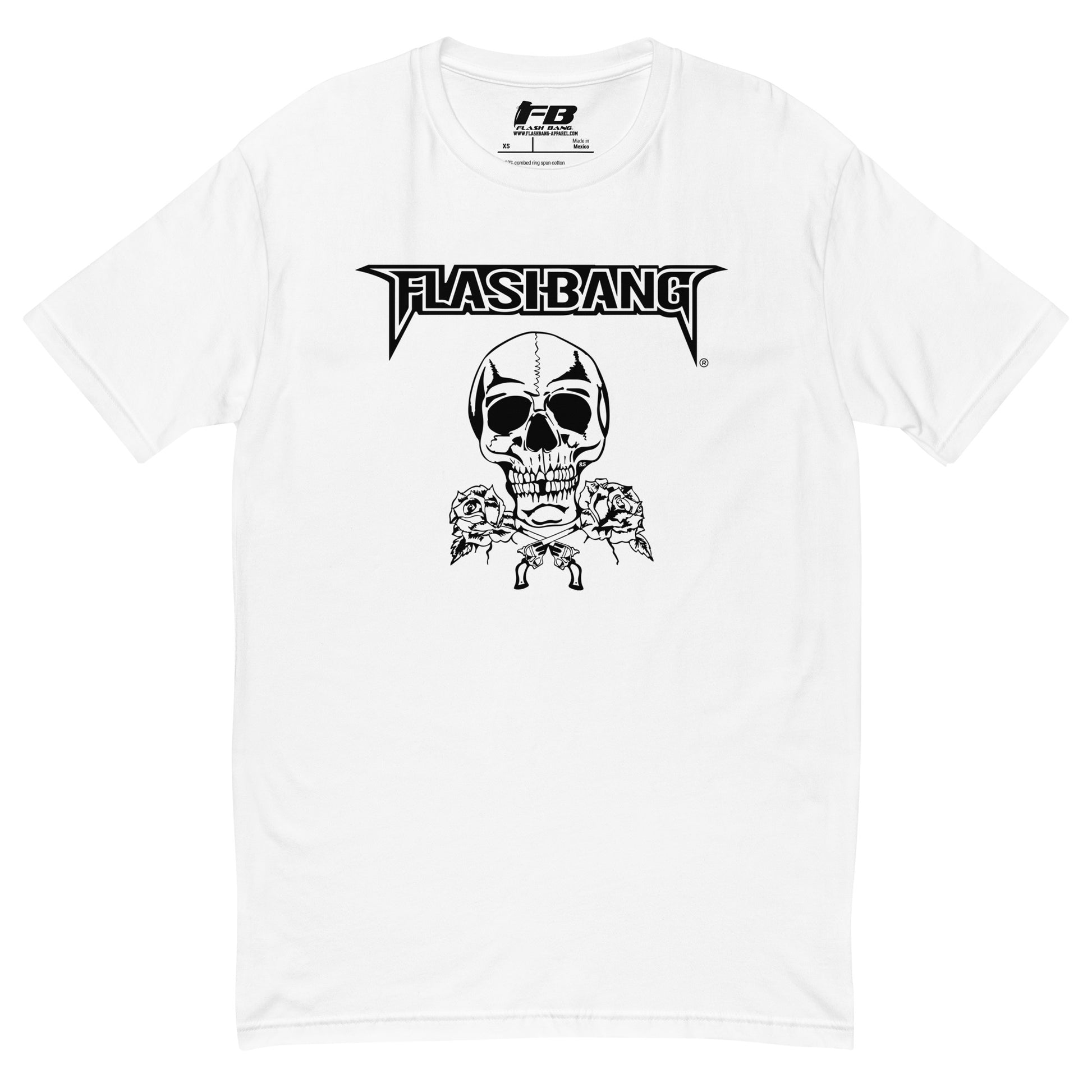 Skull and Roses RS Lite T-shirt featuring bold skull graphic with roses - Front View - White
