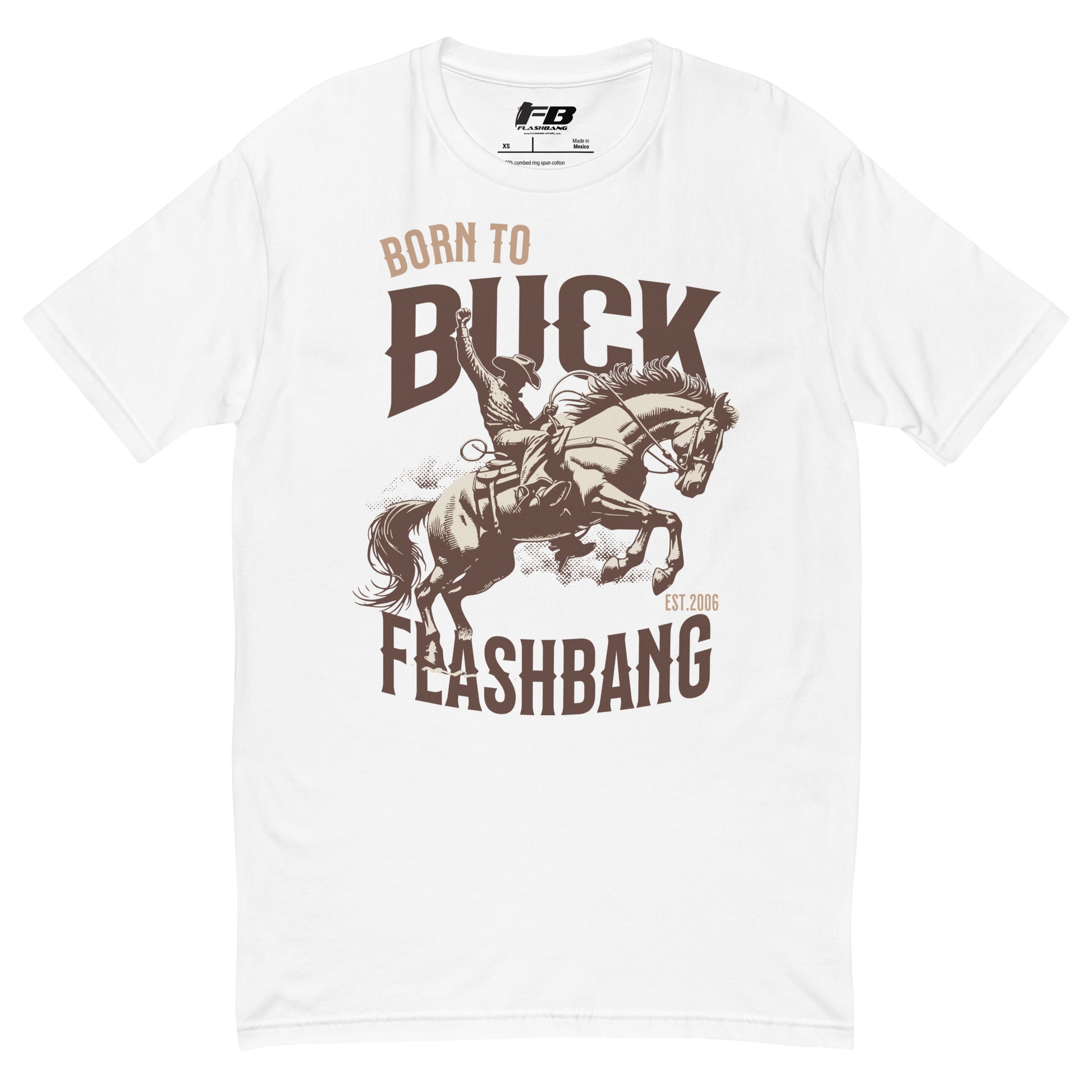 Born to Buck Lite T-shirt featuring a western cowboy graphic - Front View - White