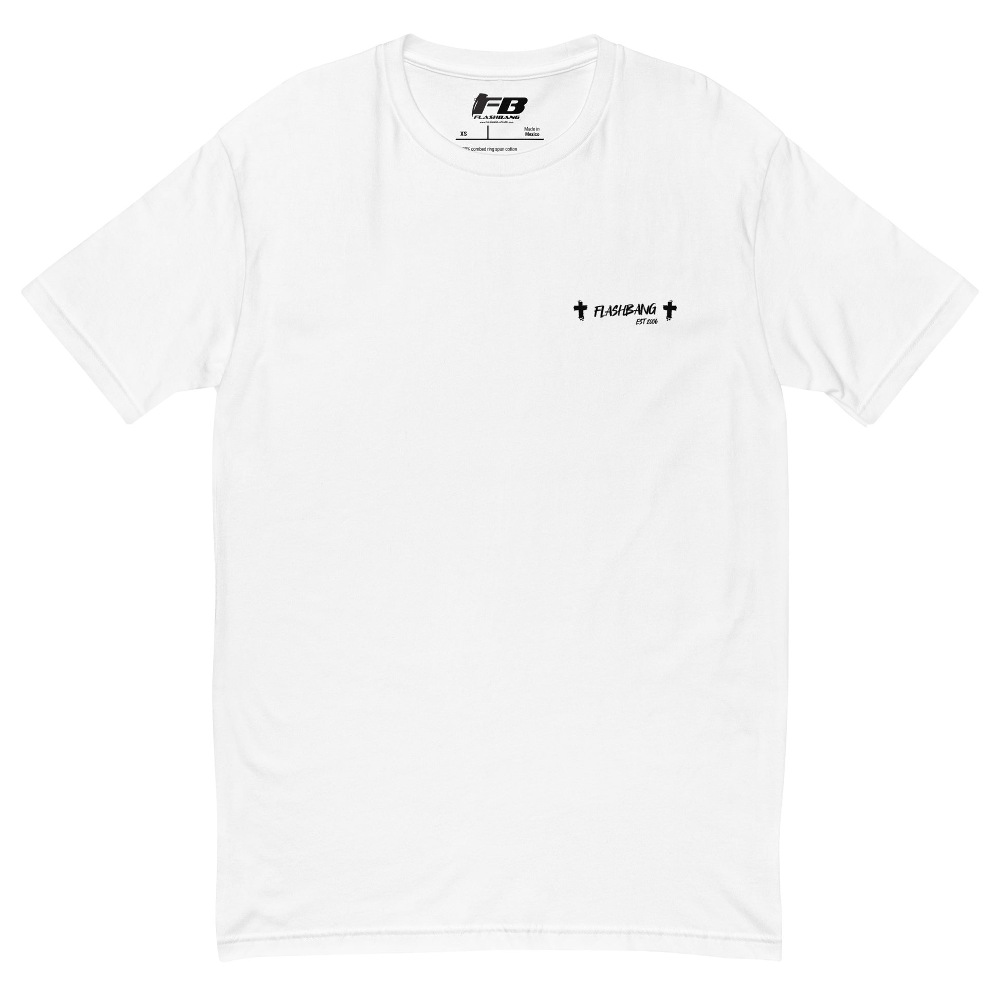 Minding My Business Lite T-shirt with a skeleton graphic and humorous quote - Front View - White with Flashbang Text